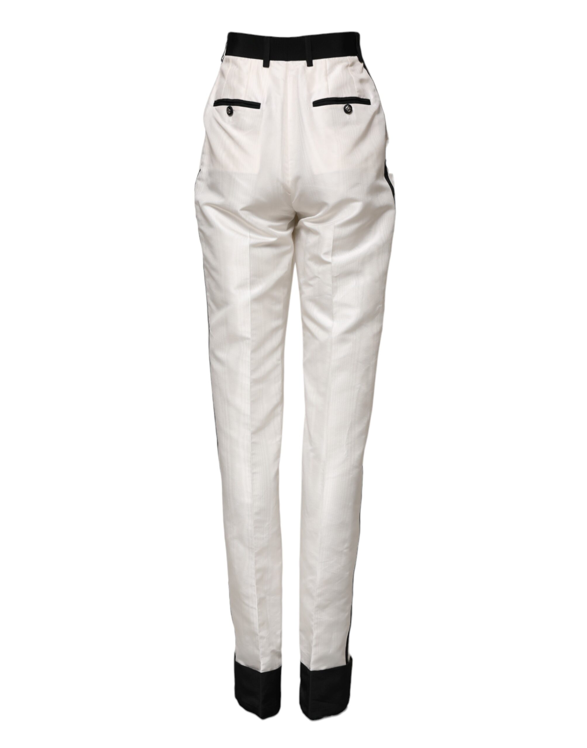 Dolce & Gabbana White High Waist Straight Dress Trouser Pants - Image 3
