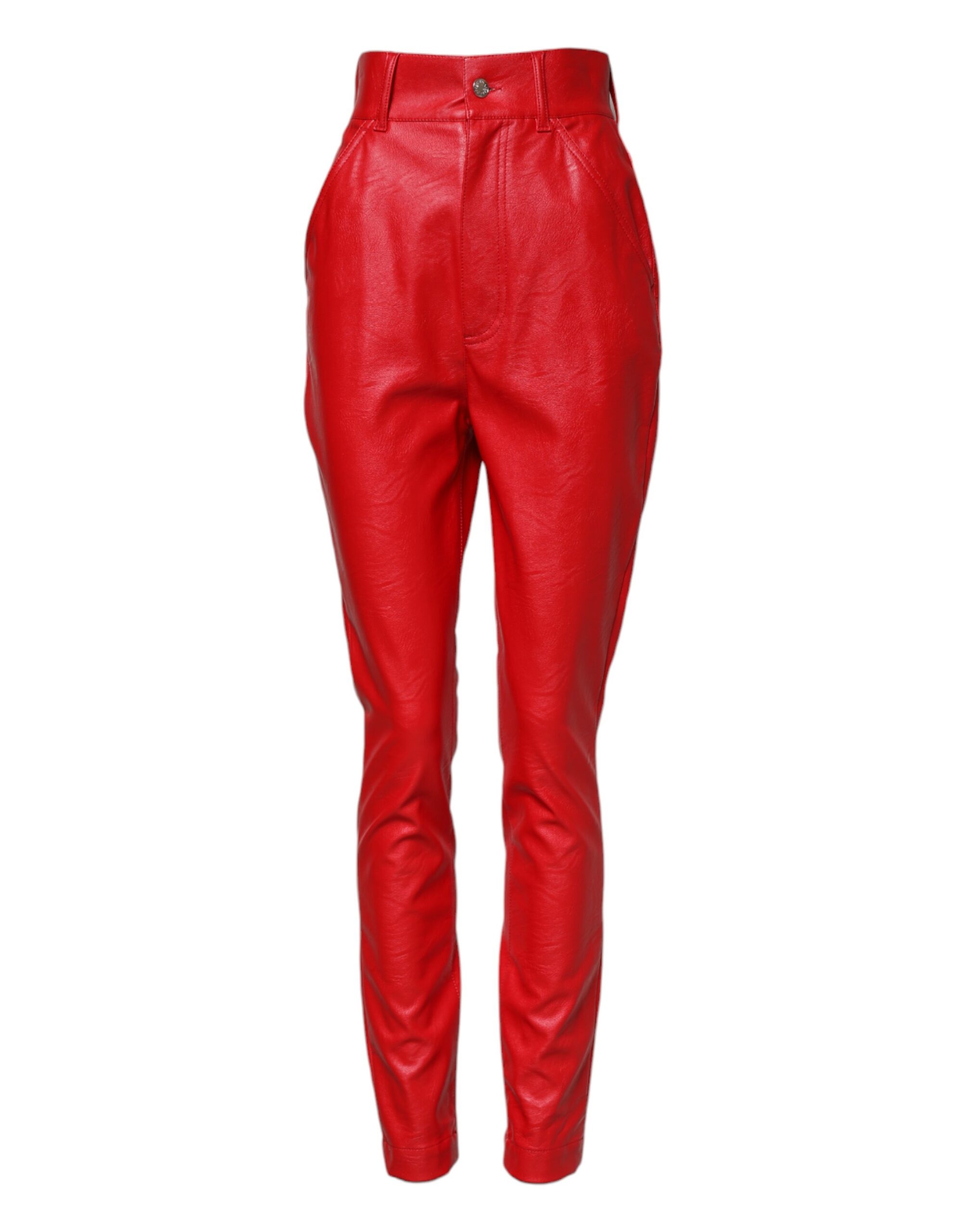 Dolce & Gabbana Red Viscose High Waist Tapered Trouser Pants - Image 2
