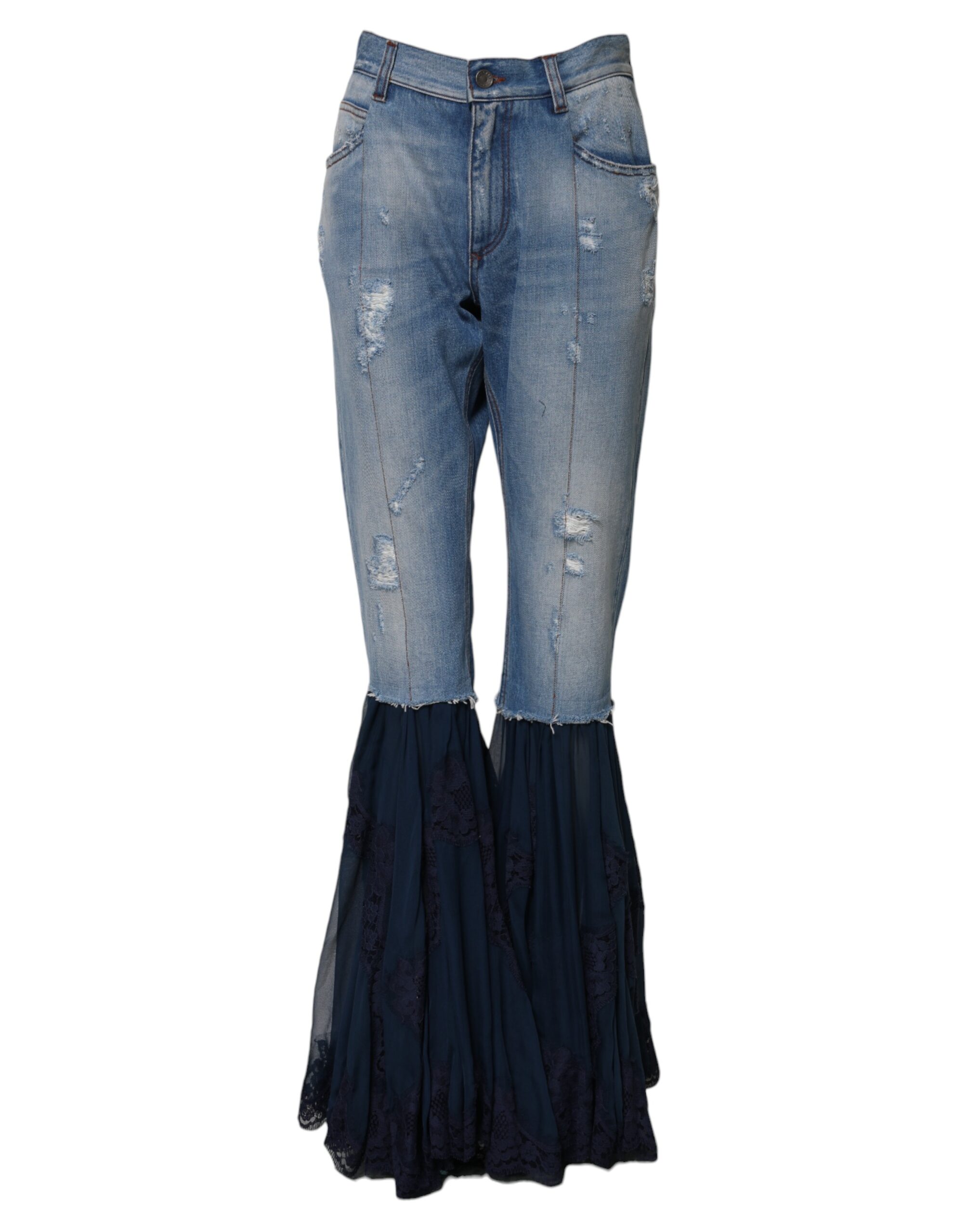 Dolce & Gabbana Blue Cotton High Waist Flared Denim Jeans - Image 2