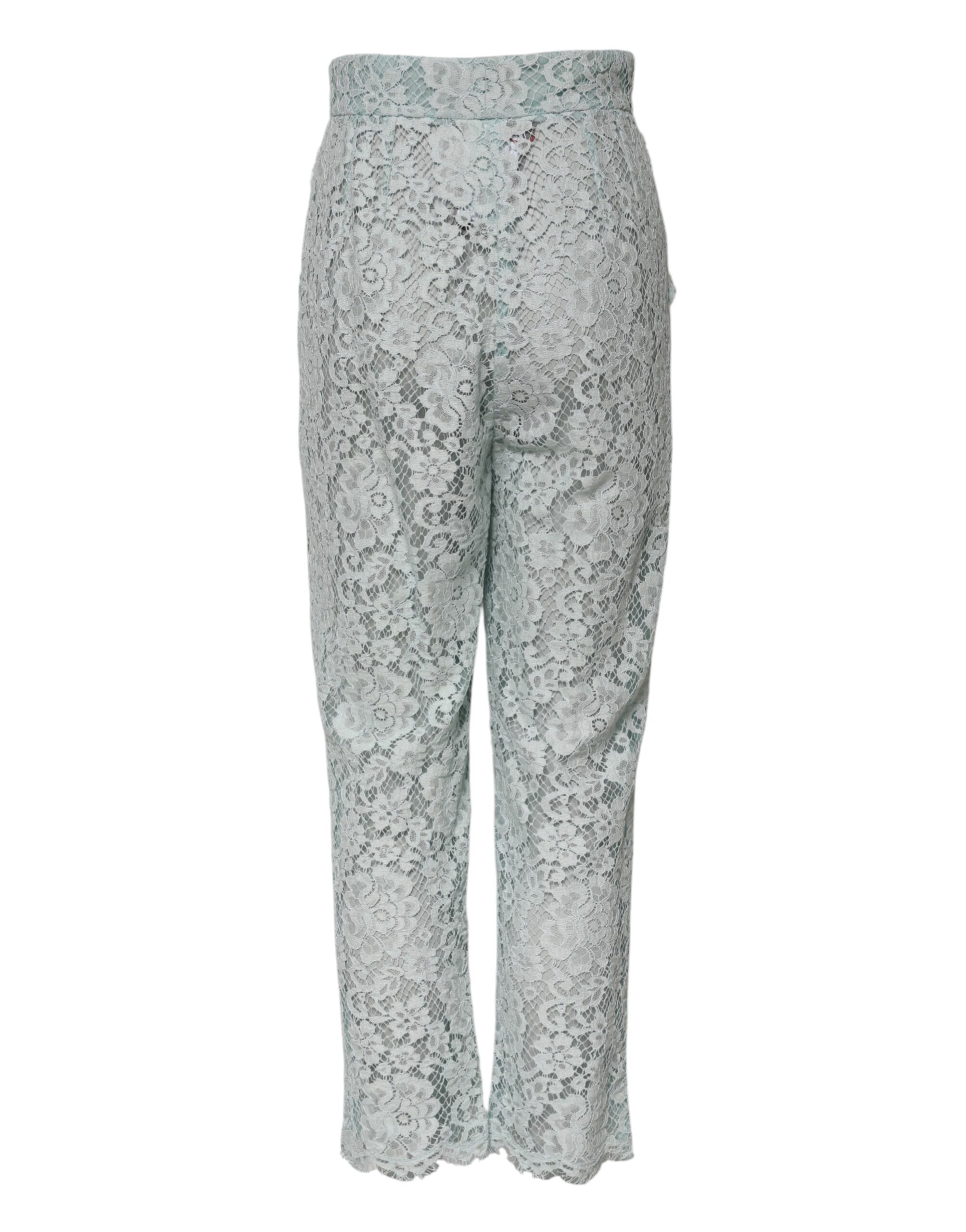 Dolce & Gabbana Mint Green Cotton Floral Lace Trousers Pants - Image 3