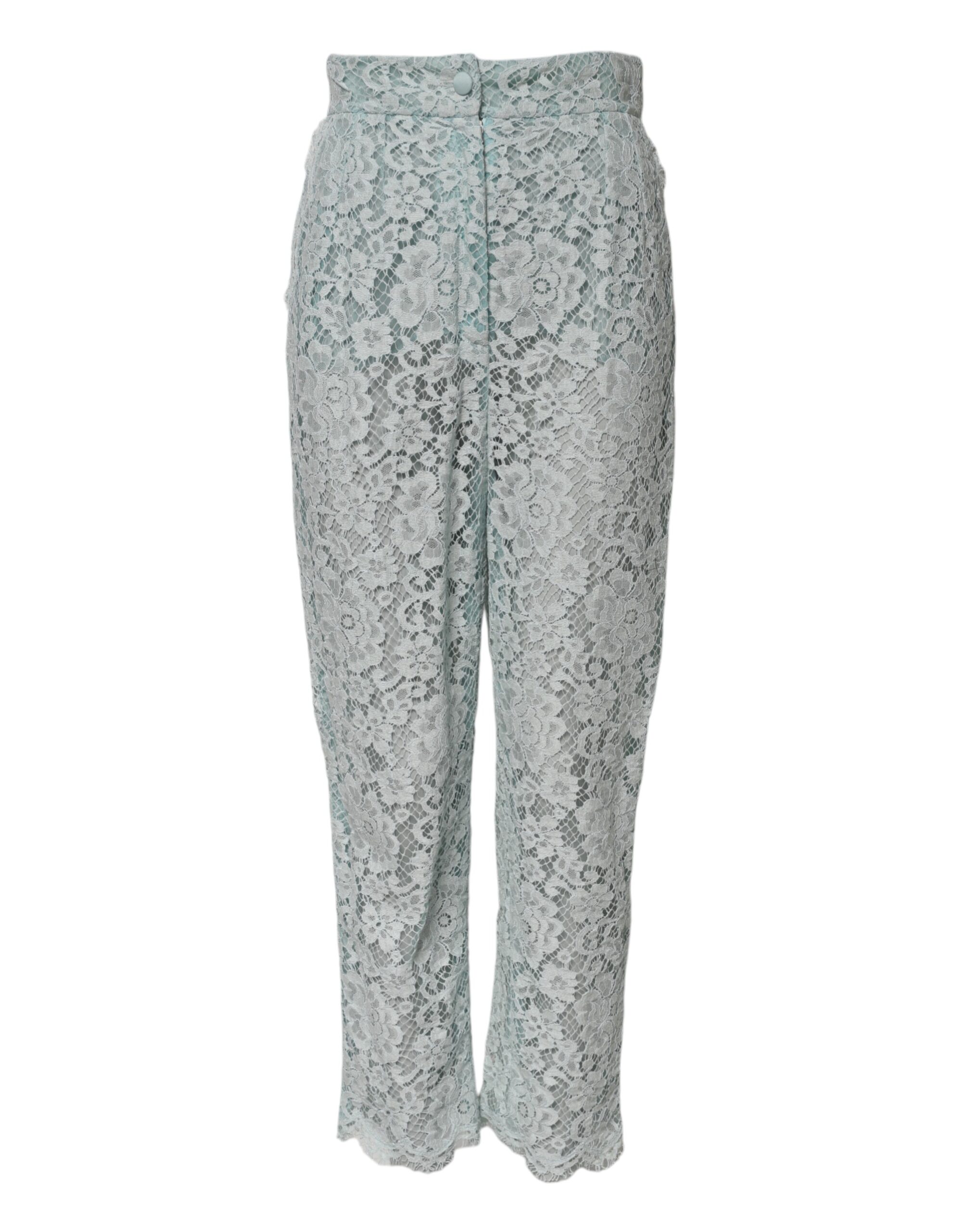 Dolce & Gabbana Mint Green Cotton Floral Lace Trousers Pants - Image 2