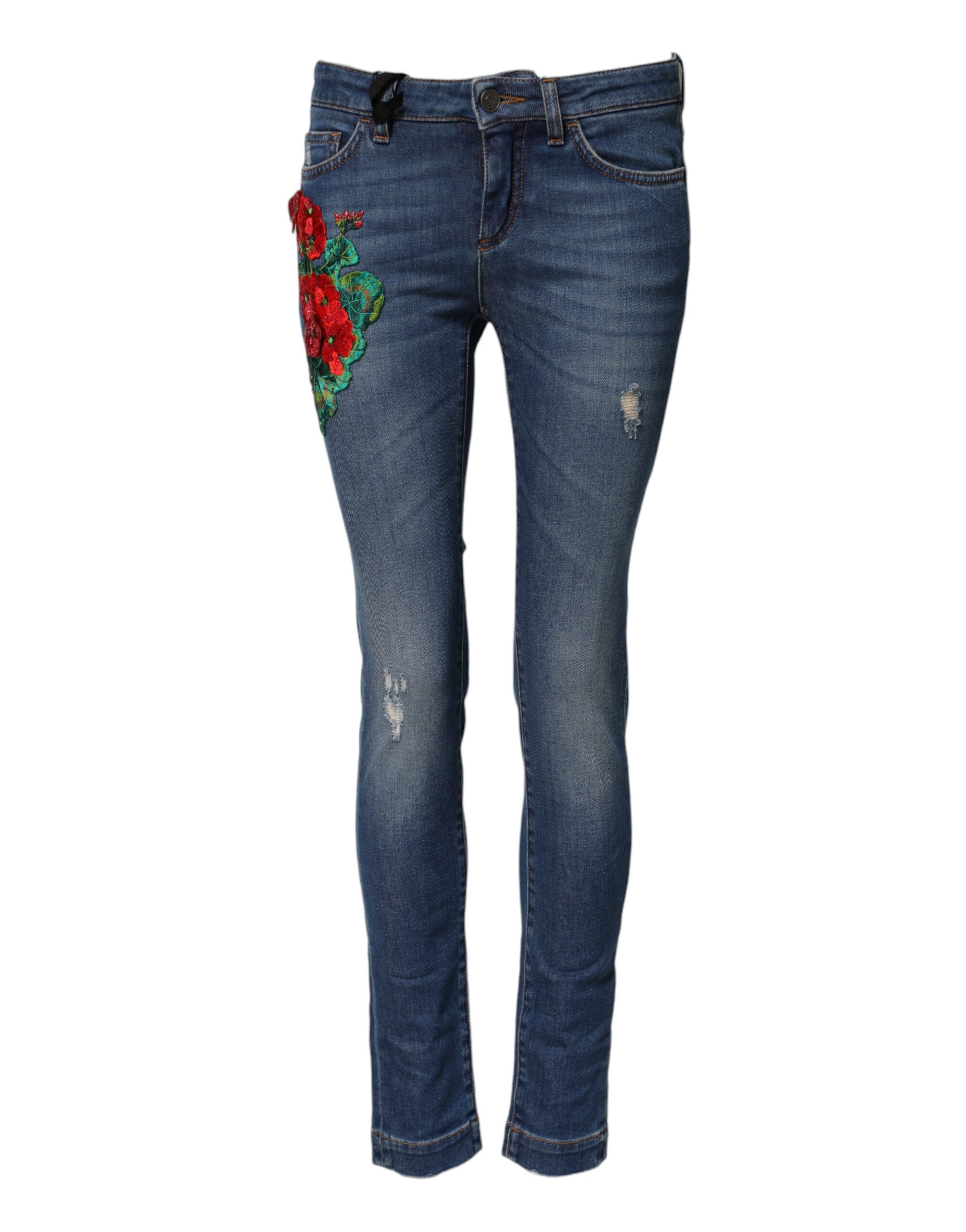 Dolce & Gabbana Blue Cotton Mid Waist Skinny Denim Jeans - Image 2