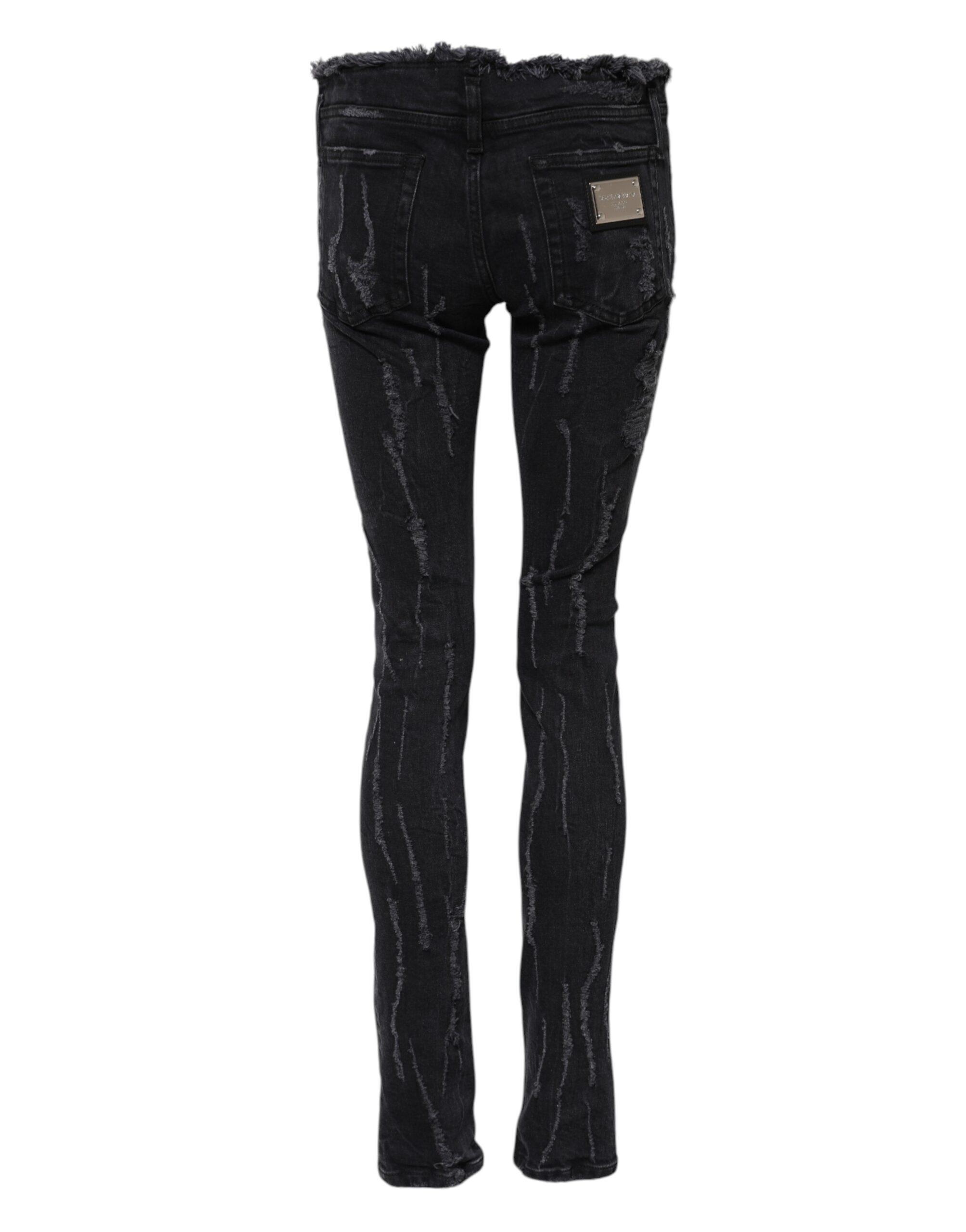 Dolce & Gabbana Black Cotton Tattered Skinny Denim Jeans - Image 3