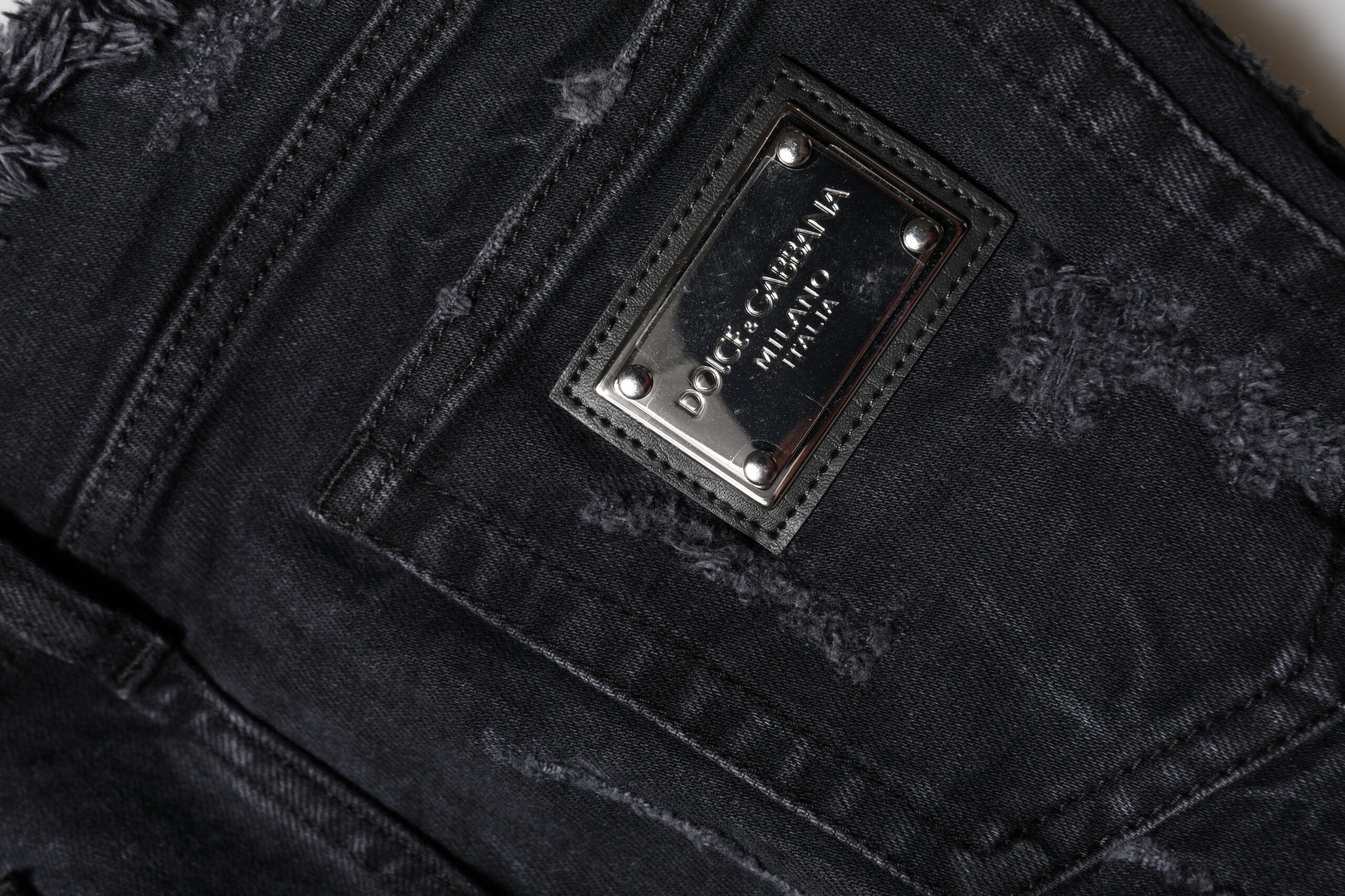 Dolce & Gabbana Black Cotton Tattered Skinny Denim Jeans - Image 5