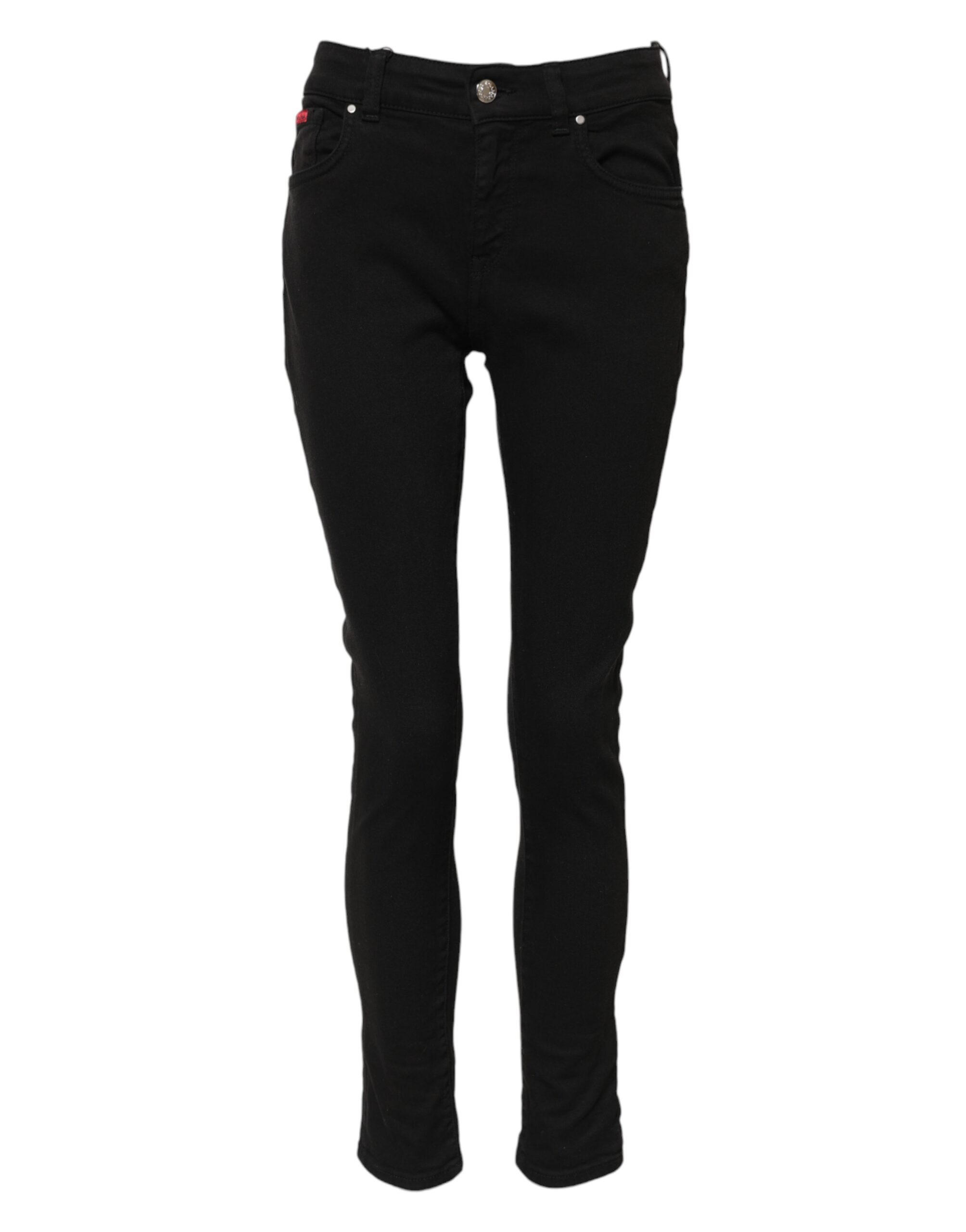 Dolce & Gabbana Black Cotton Logo Skinny Mid Waist Denim Jeans - Image 2