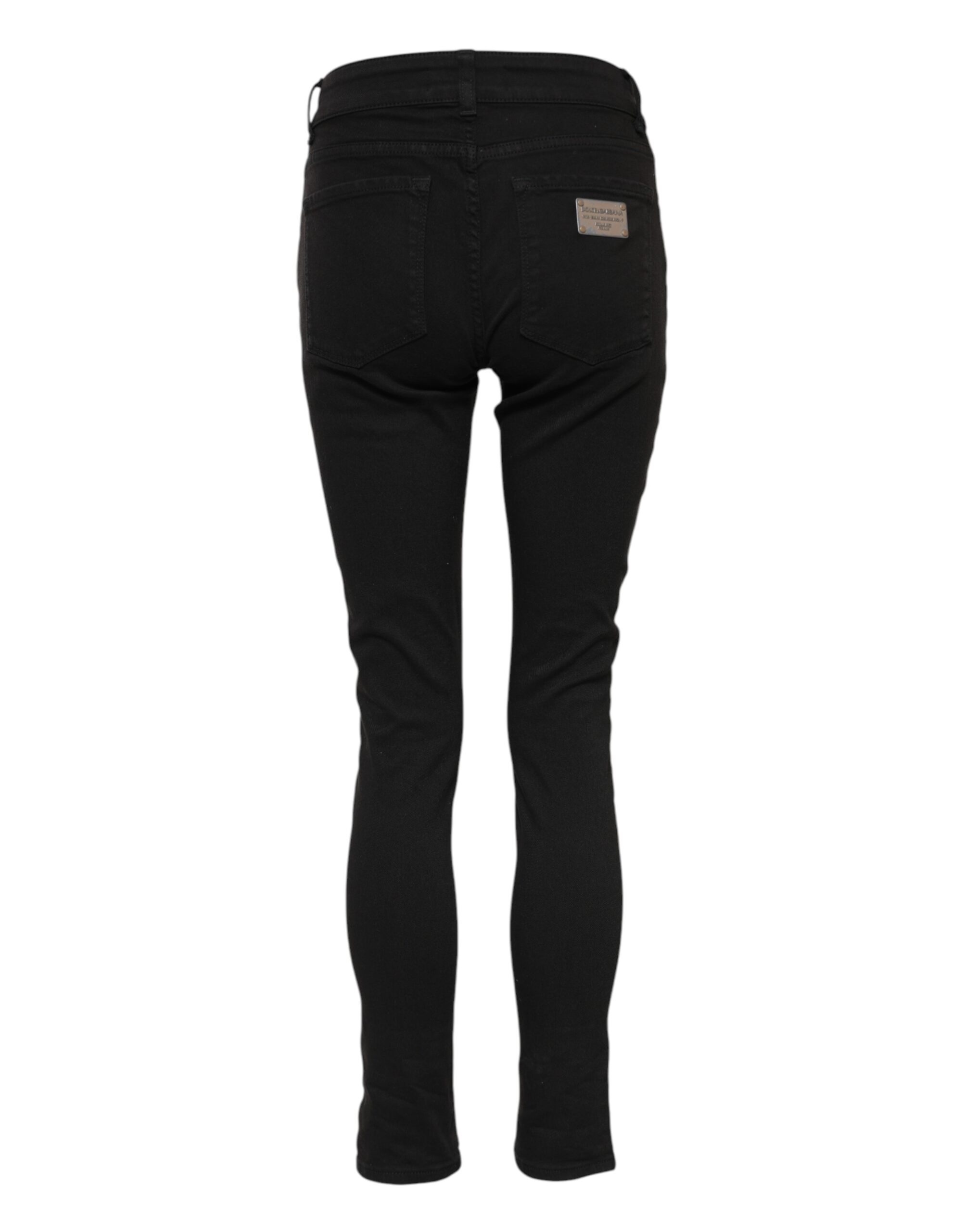 Dolce & Gabbana Black Cotton Logo Skinny Mid Waist Denim Jeans - Image 3