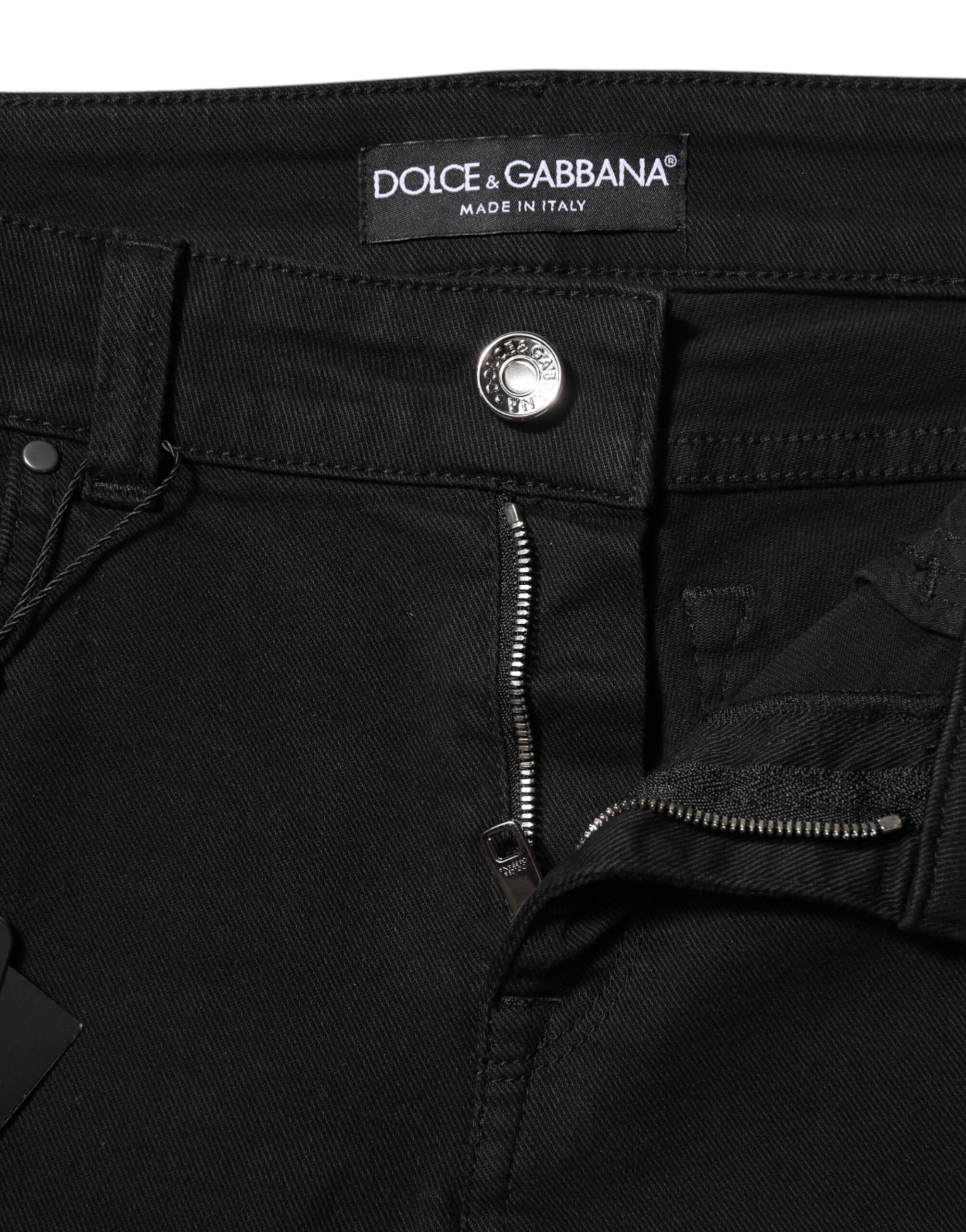 Dolce & Gabbana Black Cotton Logo Skinny Mid Waist Denim Jeans - Image 4