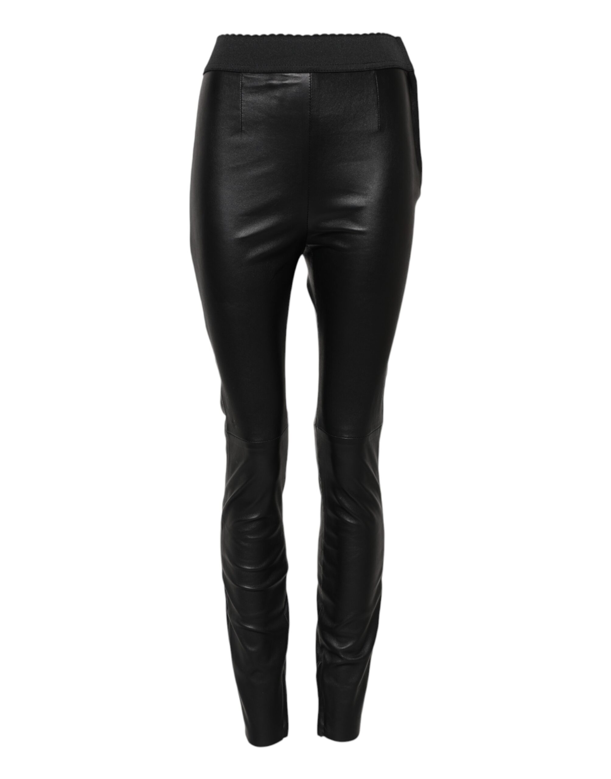 Dolce & Gabbana Black Leather Elastic Waist Pants - Image 2