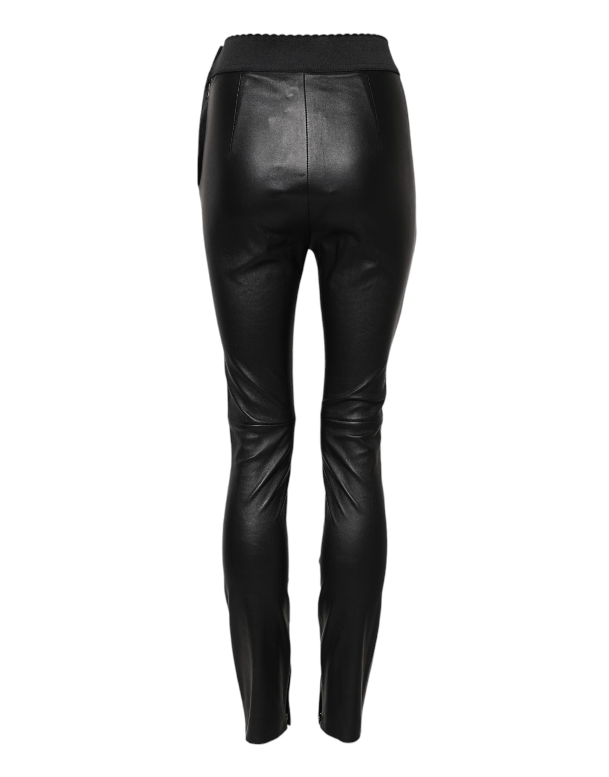Dolce & Gabbana Black Leather Elastic Waist Pants - Image 3