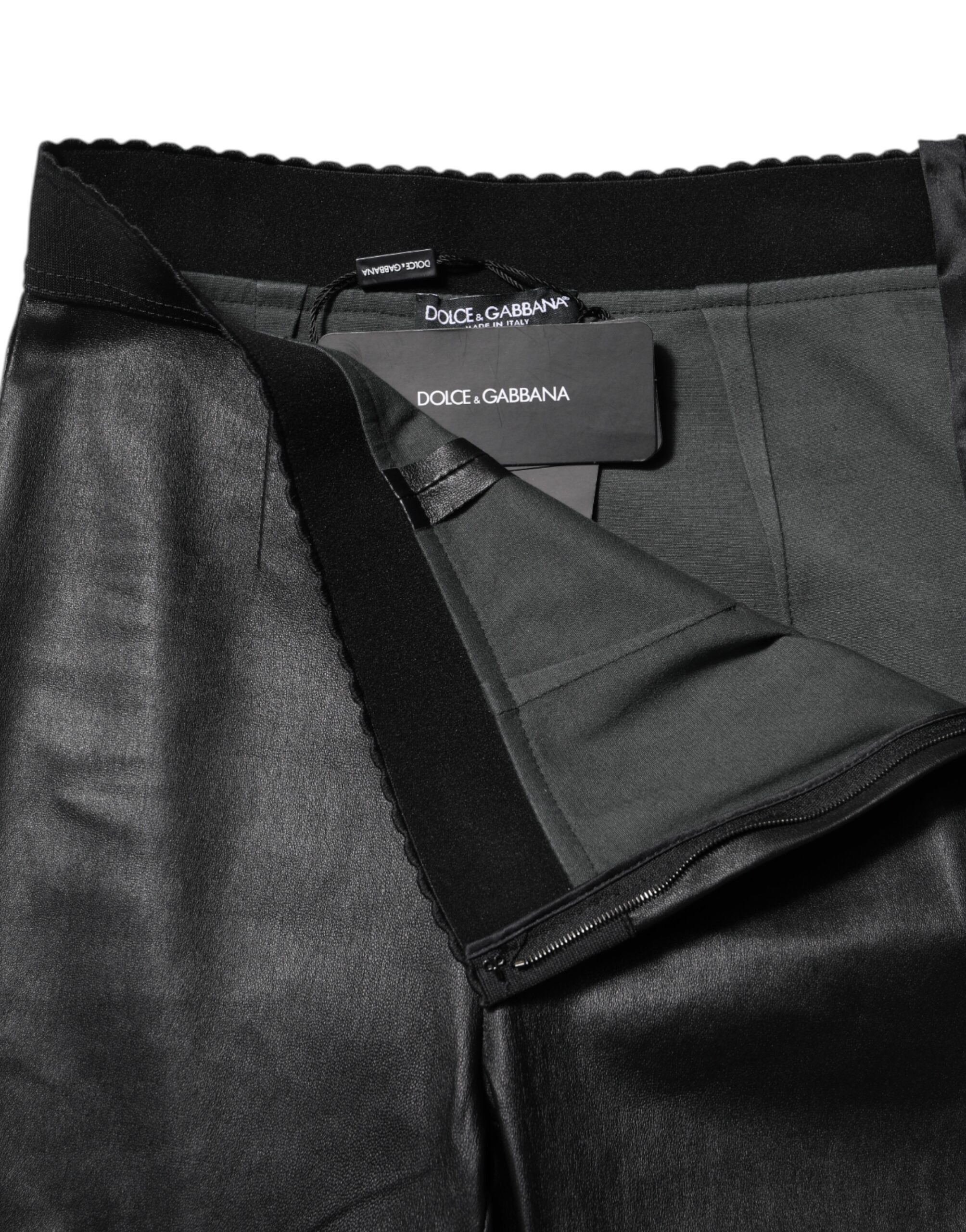 Dolce & Gabbana Black Leather Elastic Waist Pants - Image 4