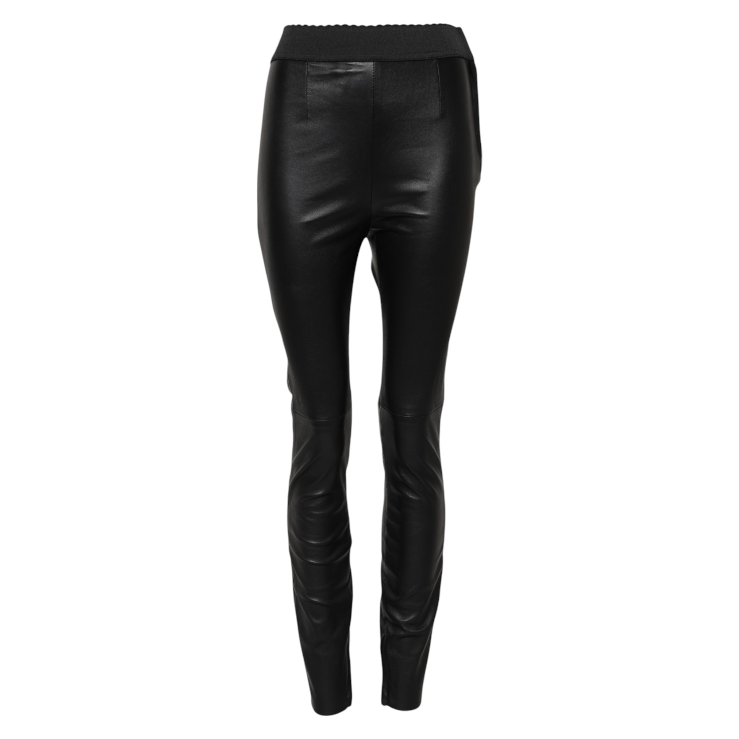 Dolce & Gabbana Black Leather Elastic Waist Pants - Image 5