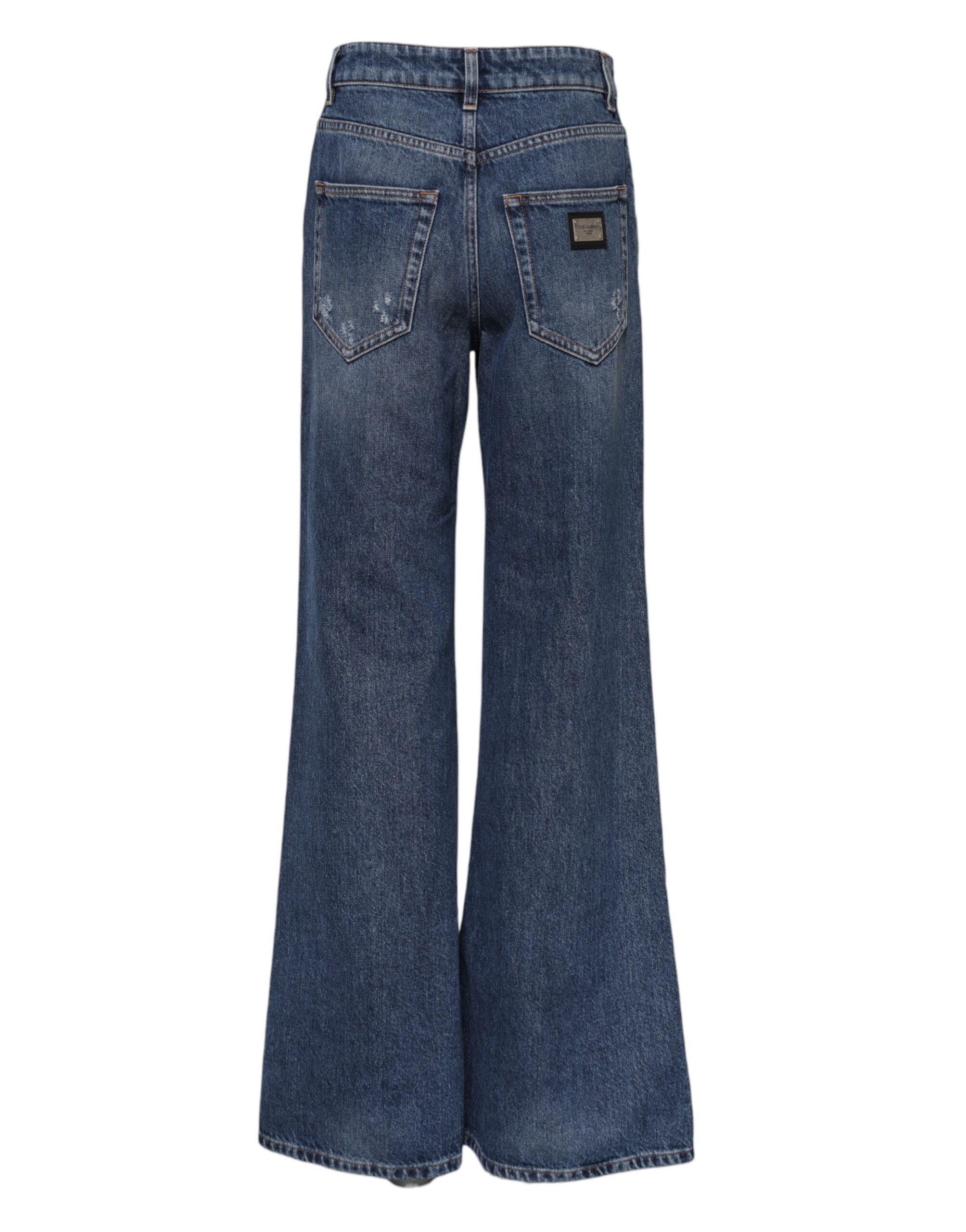 Dolce & Gabbana Blue Cotton Wide Leg Tattered Denim Jeans - Image 3