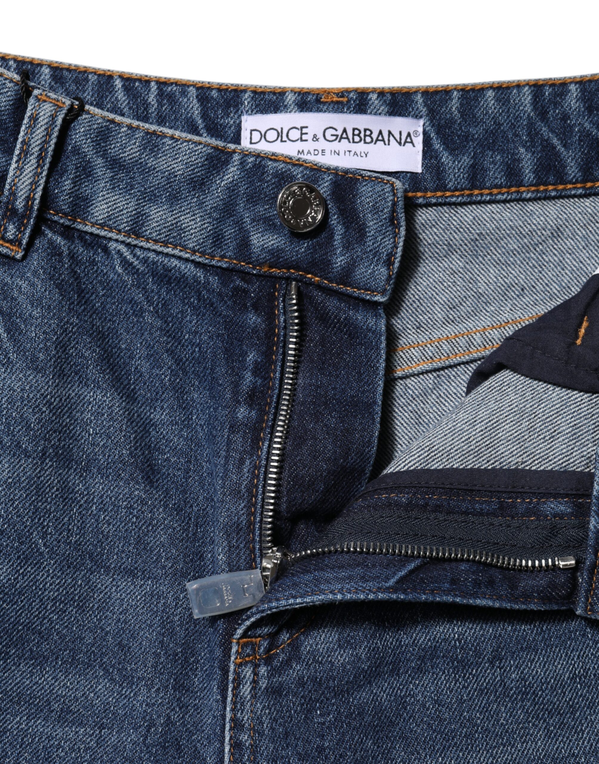 Dolce & Gabbana Blue Cotton Wide Leg Tattered Denim Jeans - Image 4