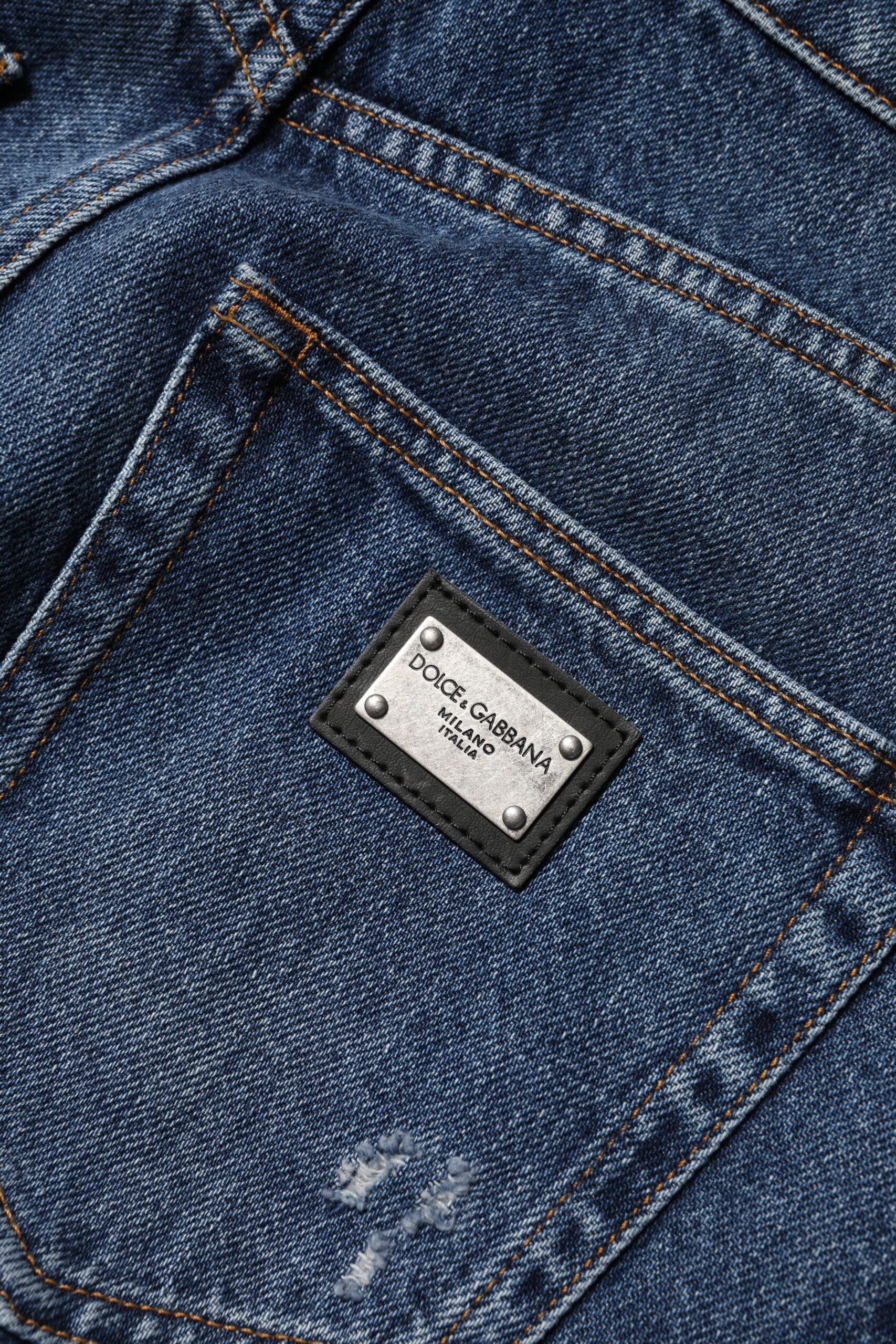Dolce & Gabbana Blue Cotton Wide Leg Tattered Denim Jeans - Image 5