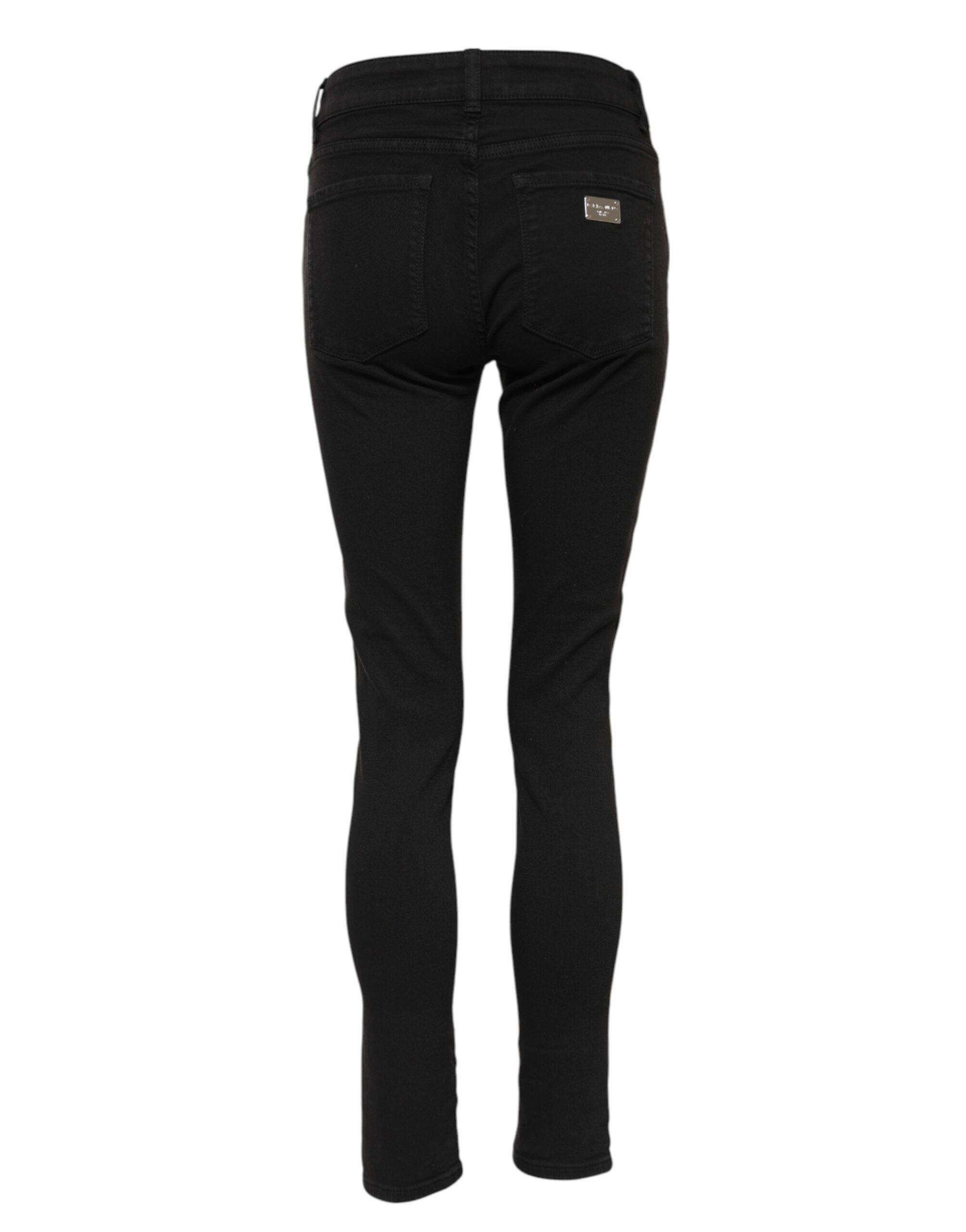 Dolce & Gabbana Black Cotton Logo Skinny Mid Waist Denim Jeans - Image 3