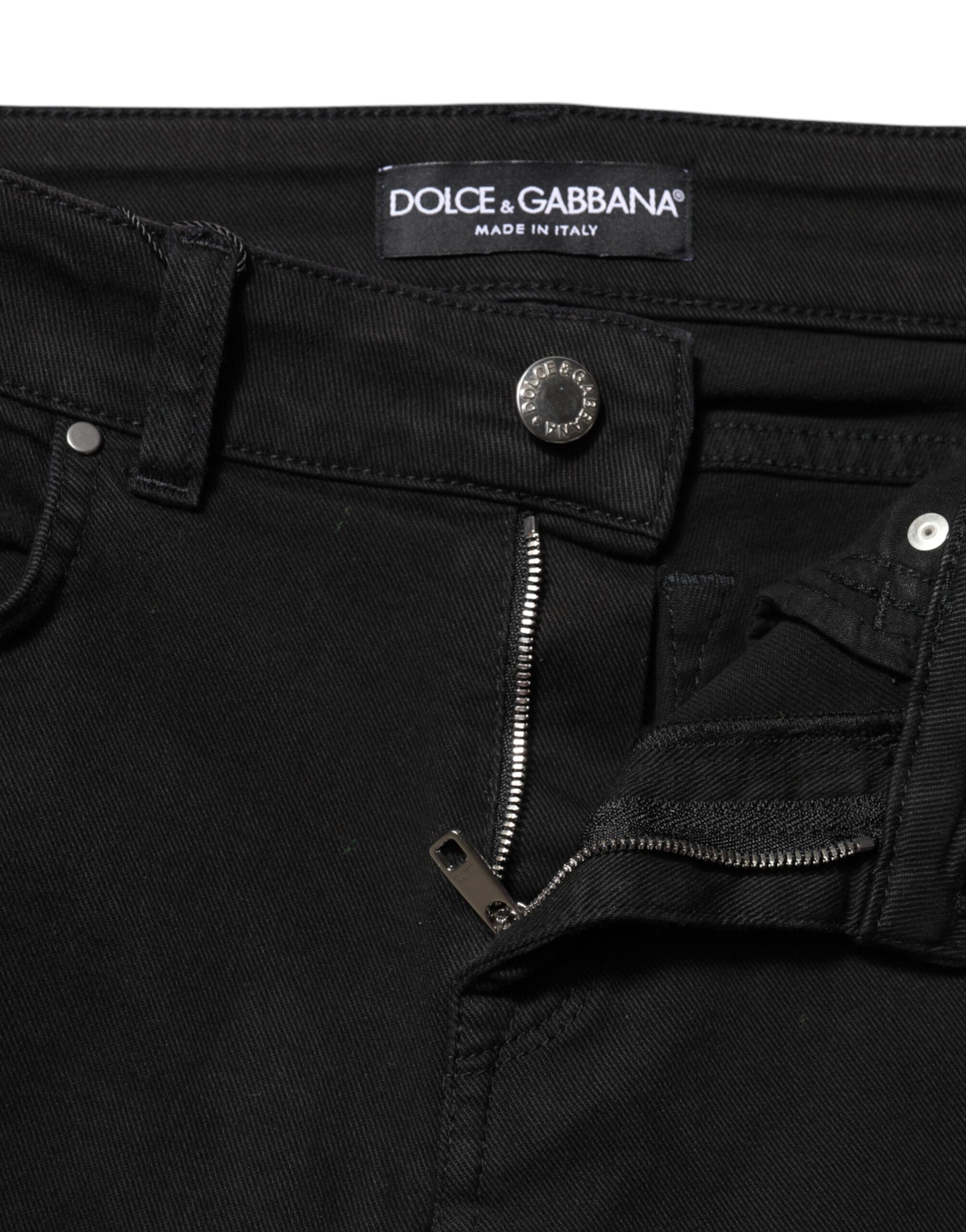 Dolce & Gabbana Black Cotton Logo Skinny Mid Waist Denim Jeans - Image 4