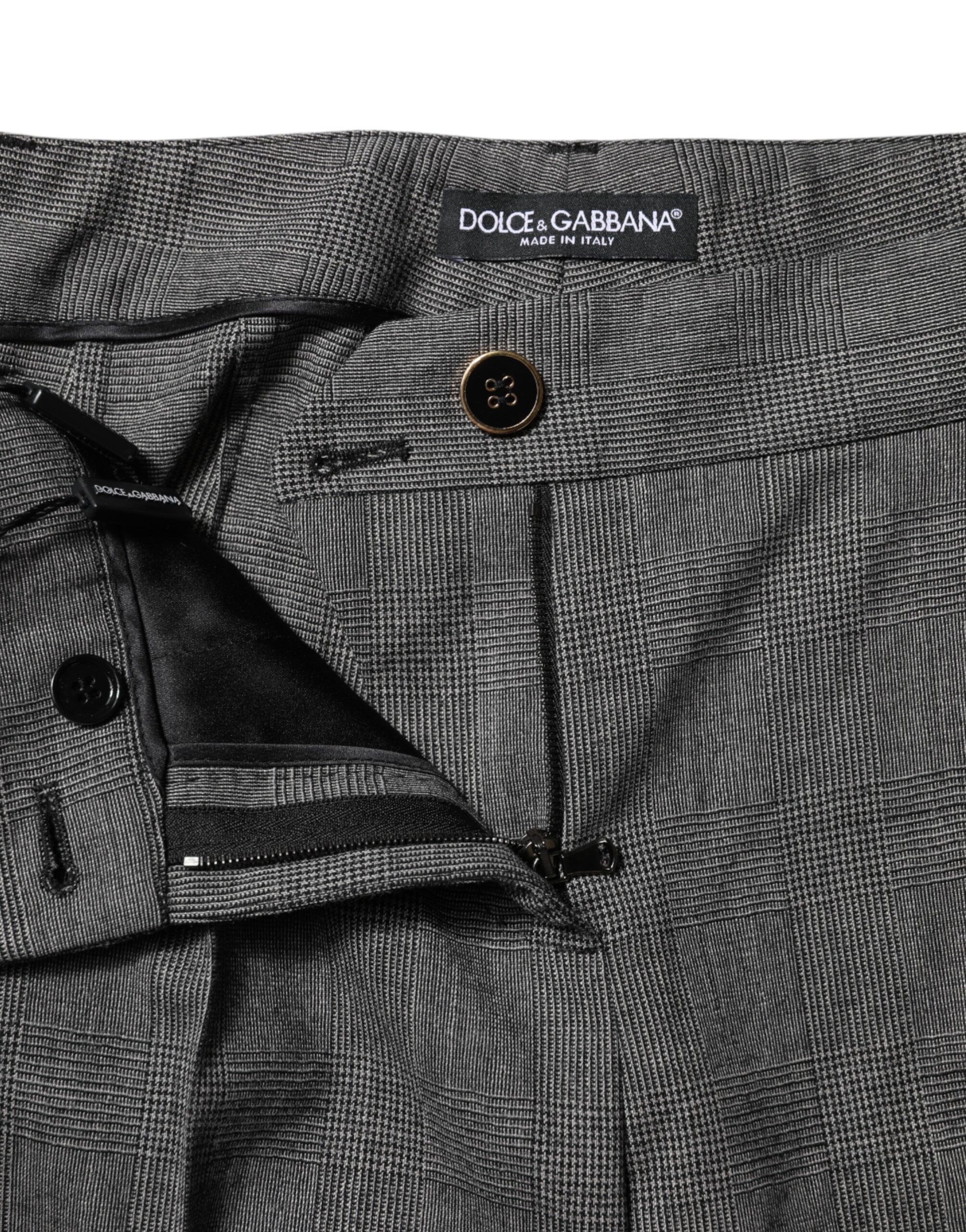 Dolce & Gabbana Gray Checkered High Waist Flared Pants - Image 4