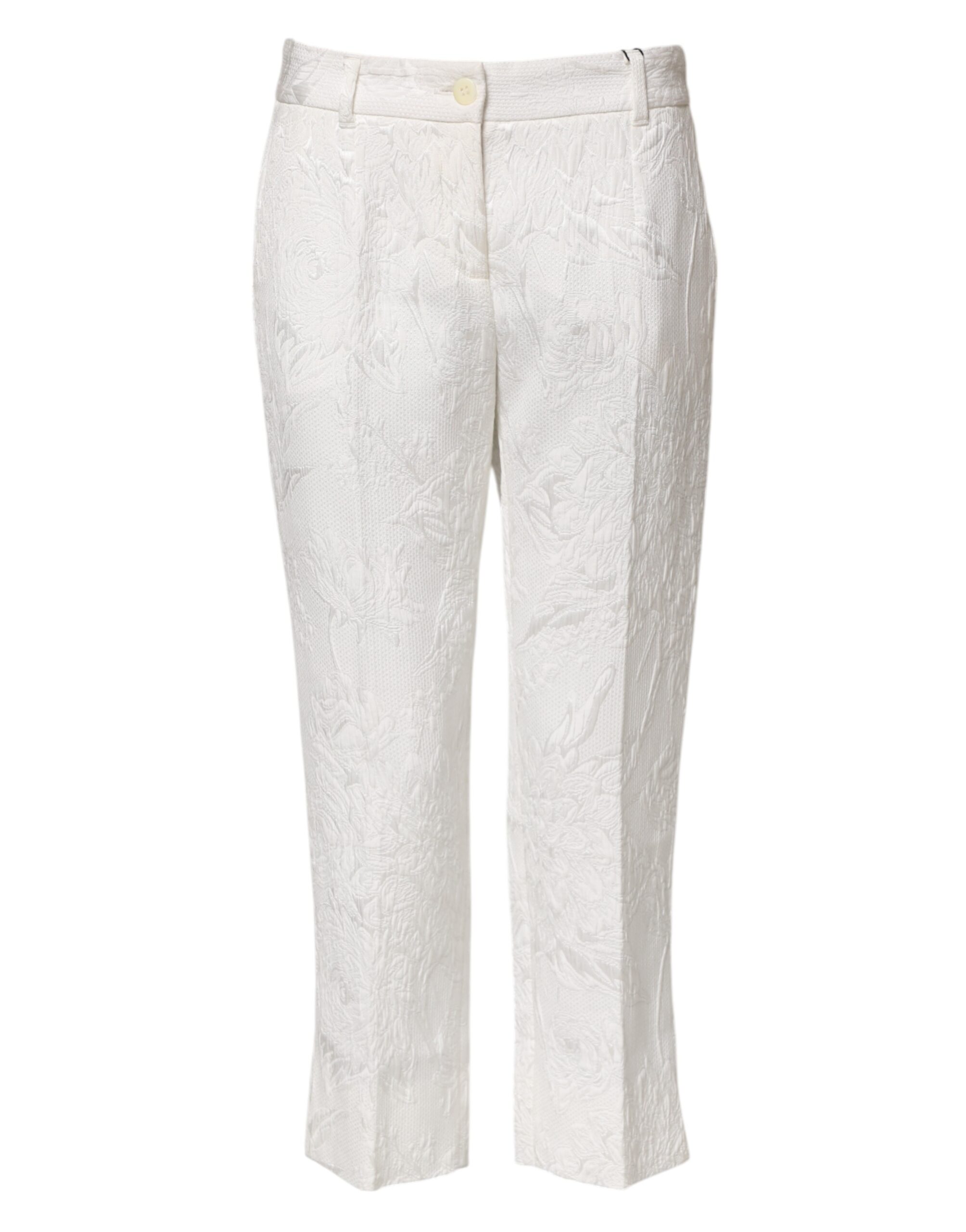 Dolce & Gabbana White Cotton Floral Jacquard Pants - Image 2