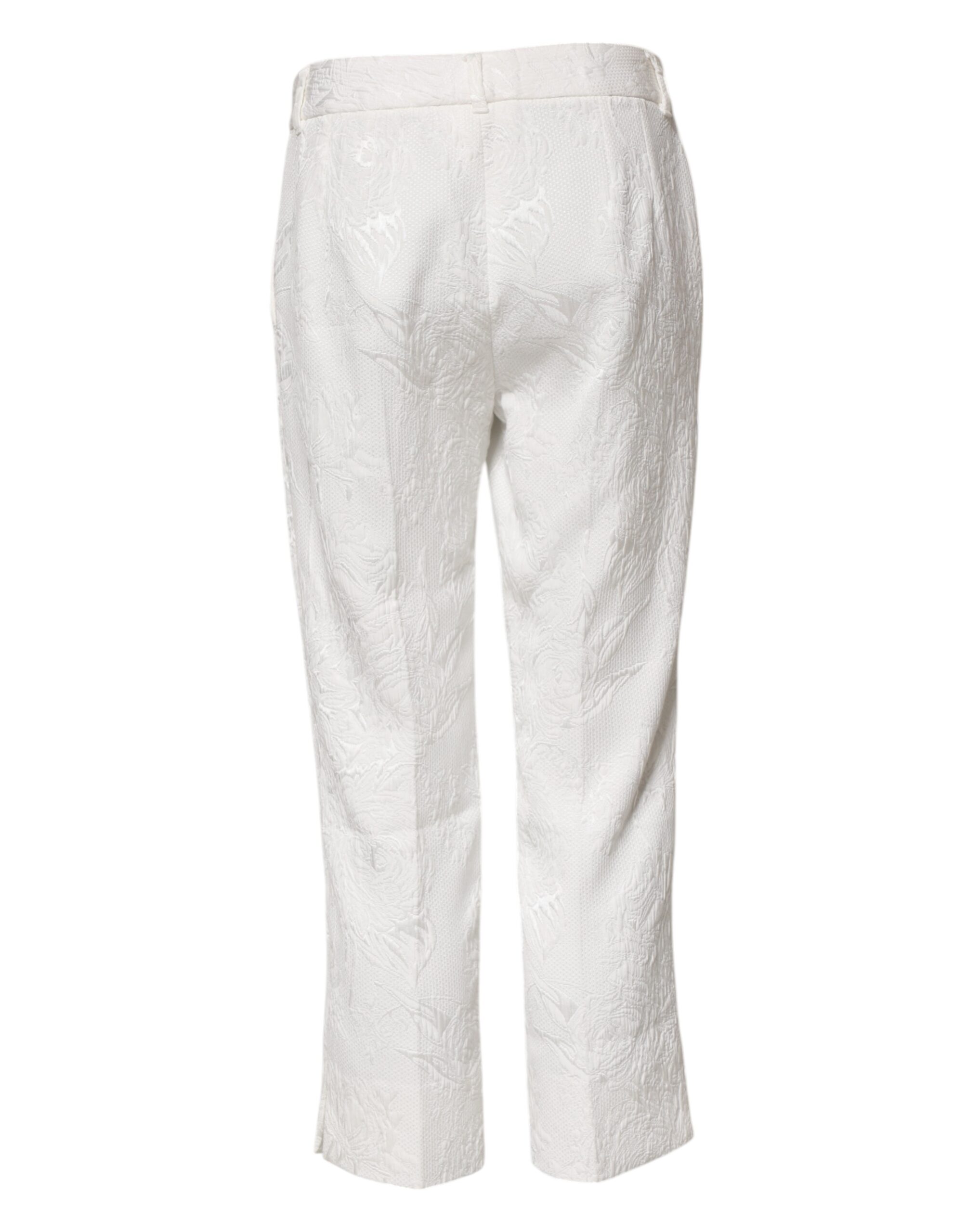 Dolce & Gabbana White Cotton Floral Jacquard Pants - Image 3