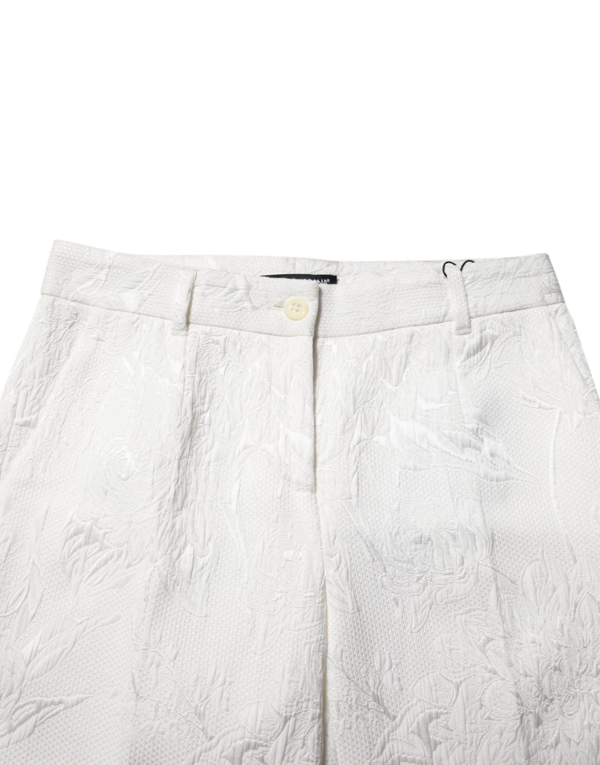 Dolce & Gabbana White Cotton Floral Jacquard Pants - Image 4