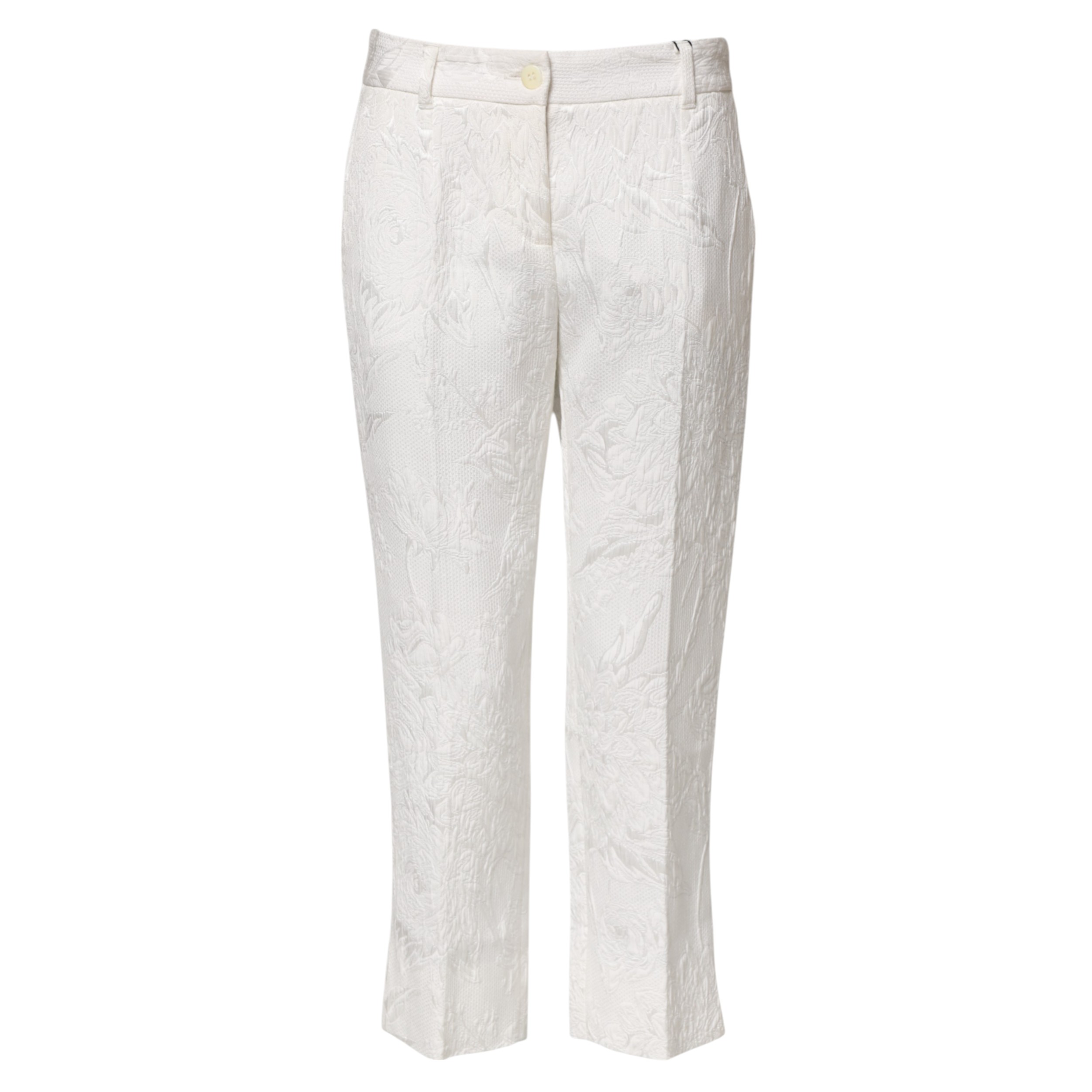 Dolce & Gabbana White Cotton Floral Jacquard Pants - Image 5