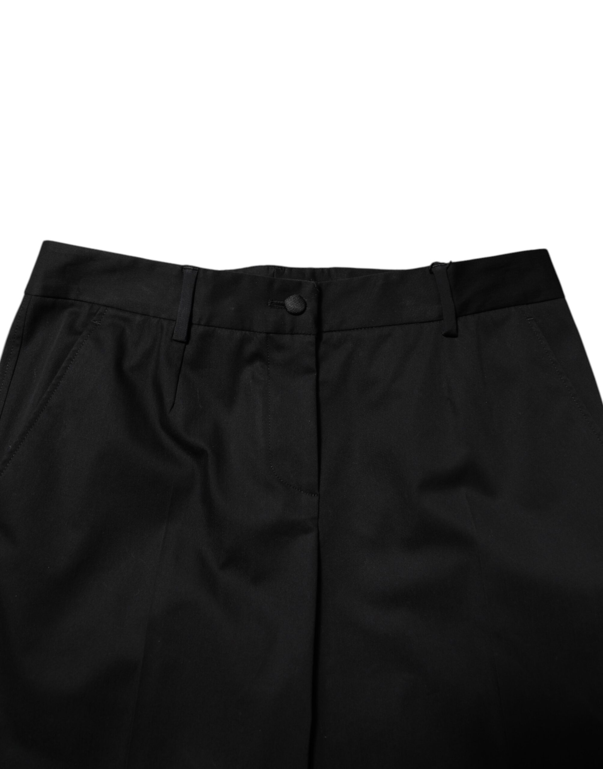 Dolce & Gabbana Black Cotton High Waist Formal Pants - Image 4