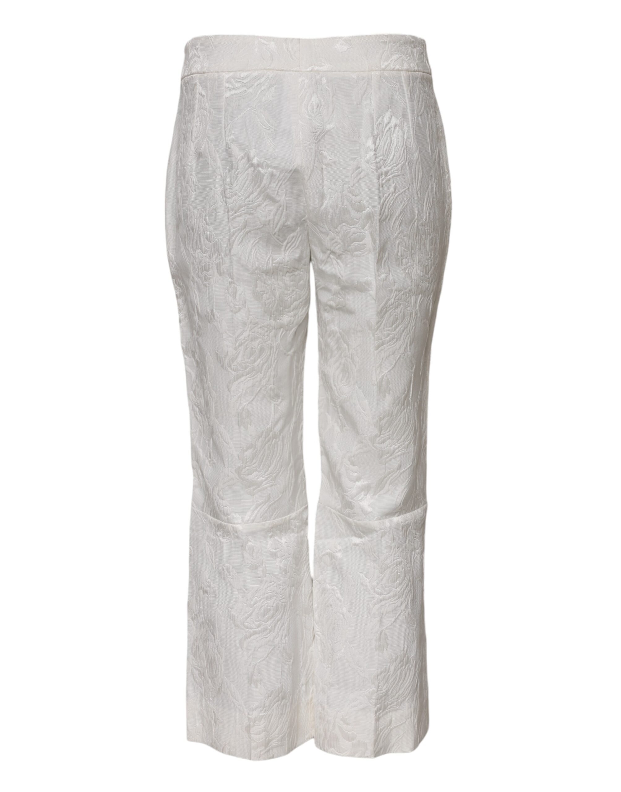 Dolce & Gabbana White Cotton Floral Jacquard Pants - Image 3