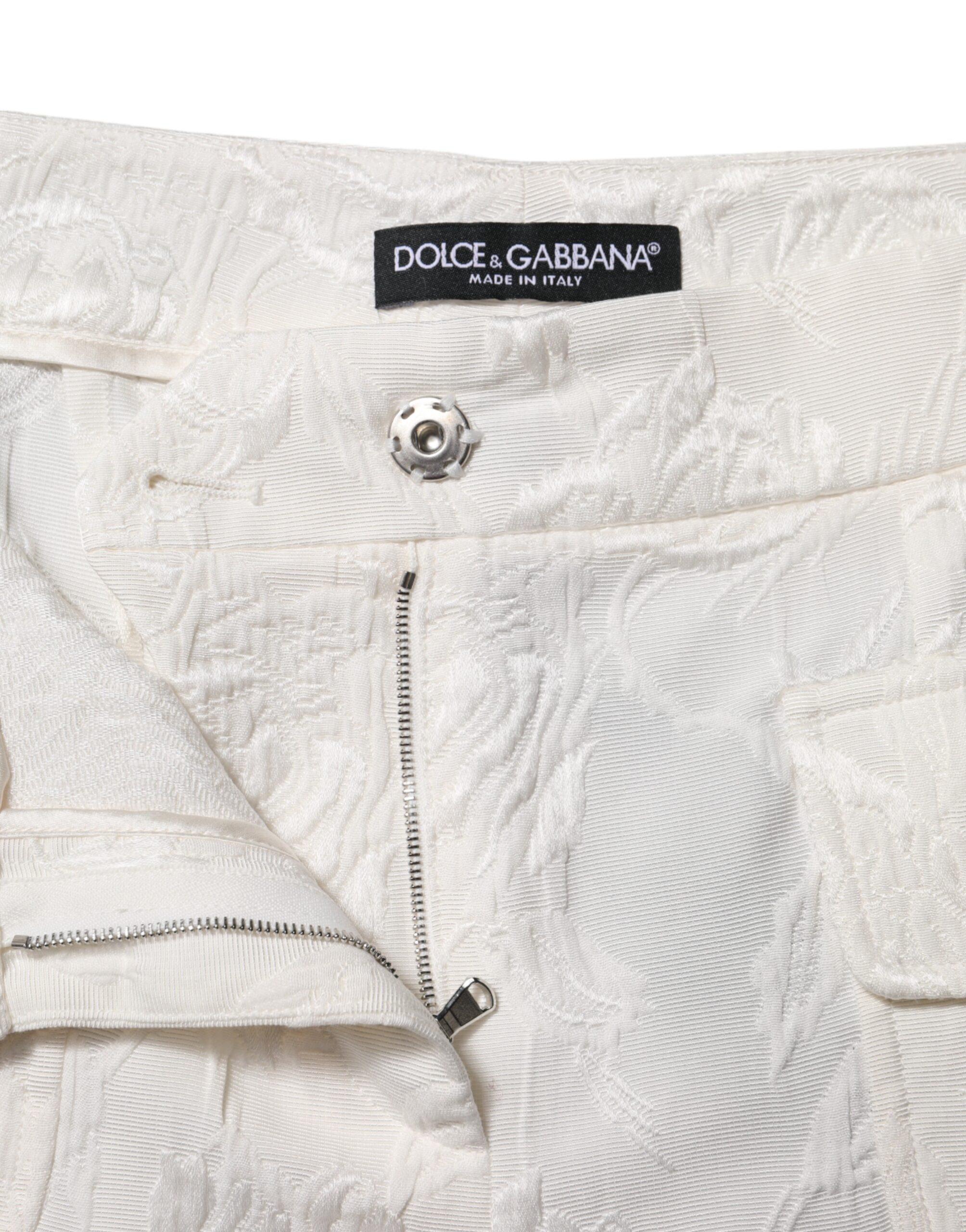 Dolce & Gabbana White Cotton Floral Jacquard Pants - Image 4