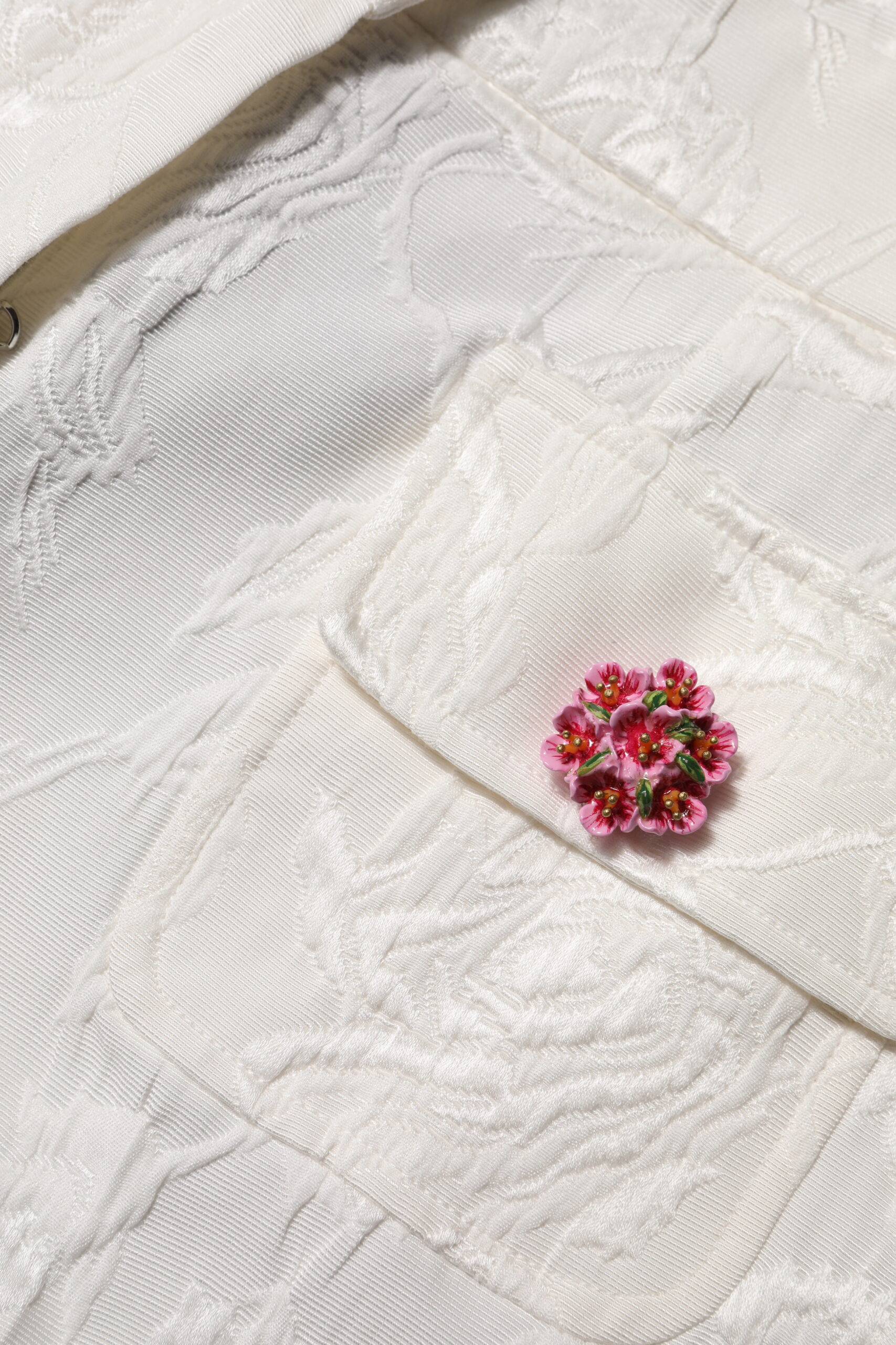 Dolce & Gabbana White Cotton Floral Jacquard Pants - Image 5
