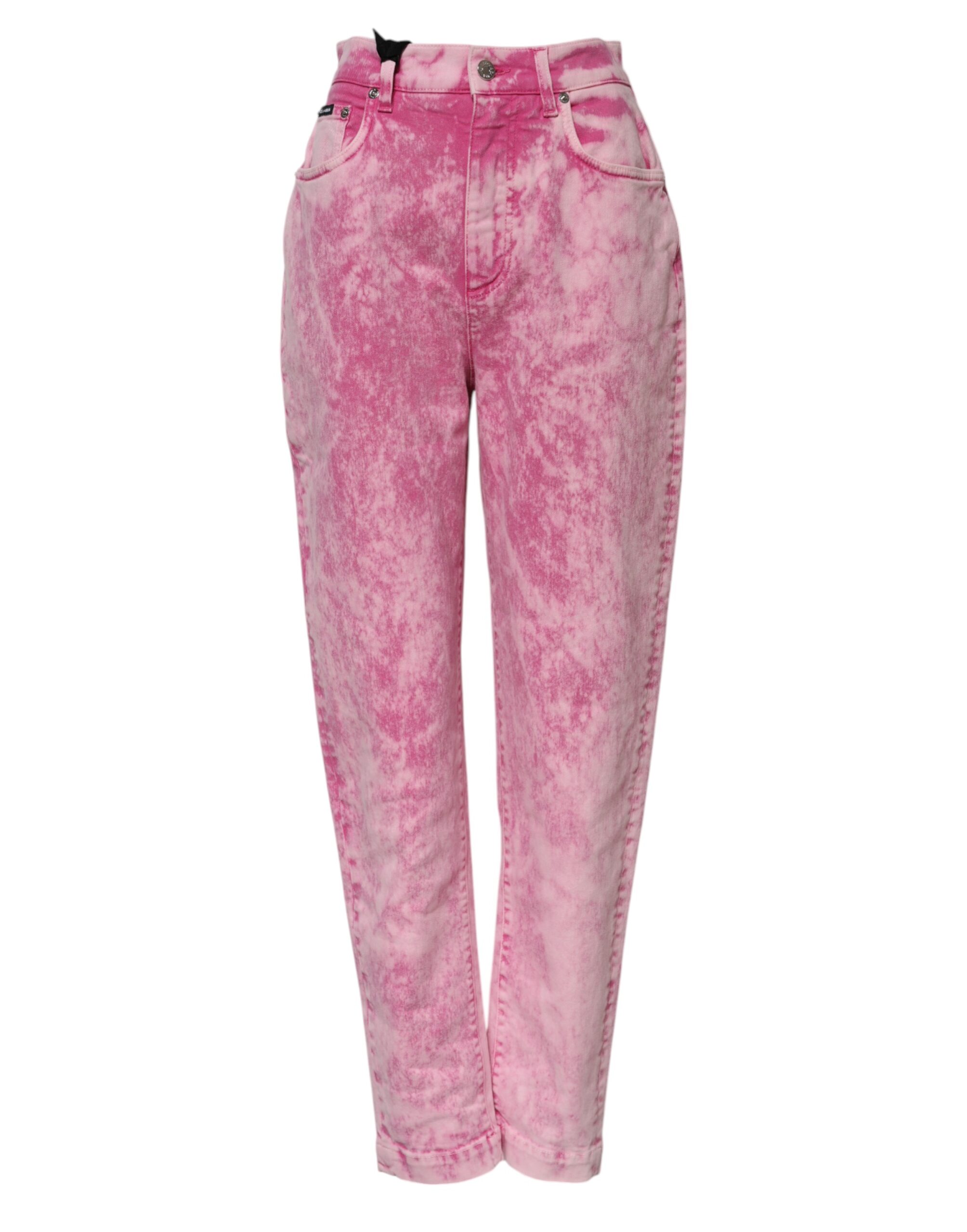 Dolce & Gabbana Pink Tie Dye High Waist Tapered Denim Jeans - Image 2