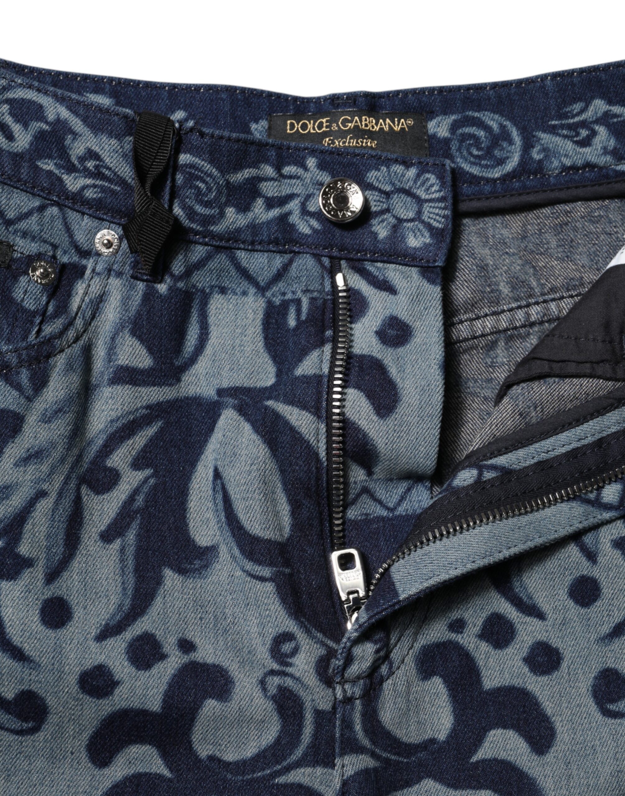 Dolce & Gabbana Blue Graphic Print Tapered Denim Jeans - Image 4