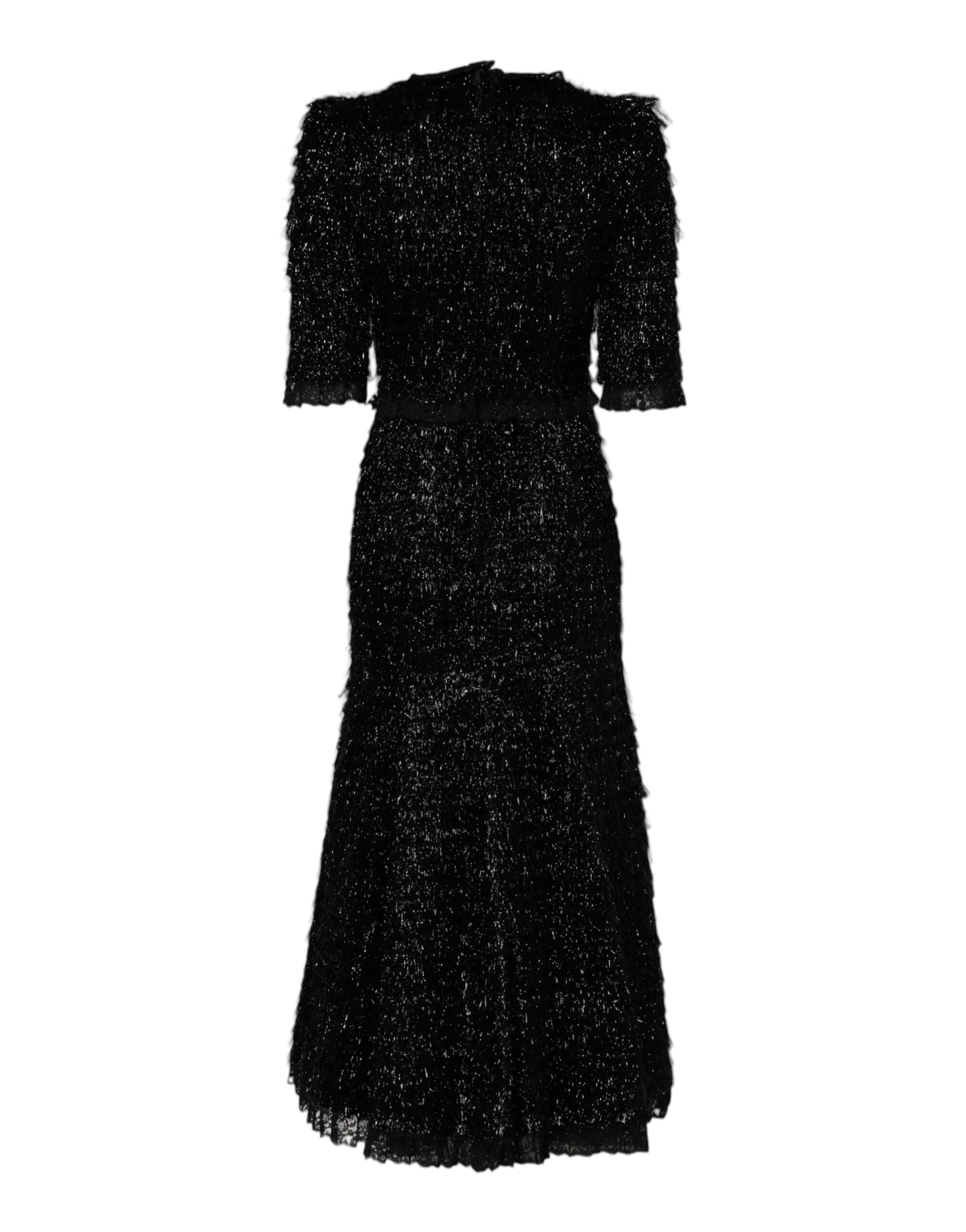 Dolce & Gabbana Metallic Black Polyester A-line Midi Dress - Image 3