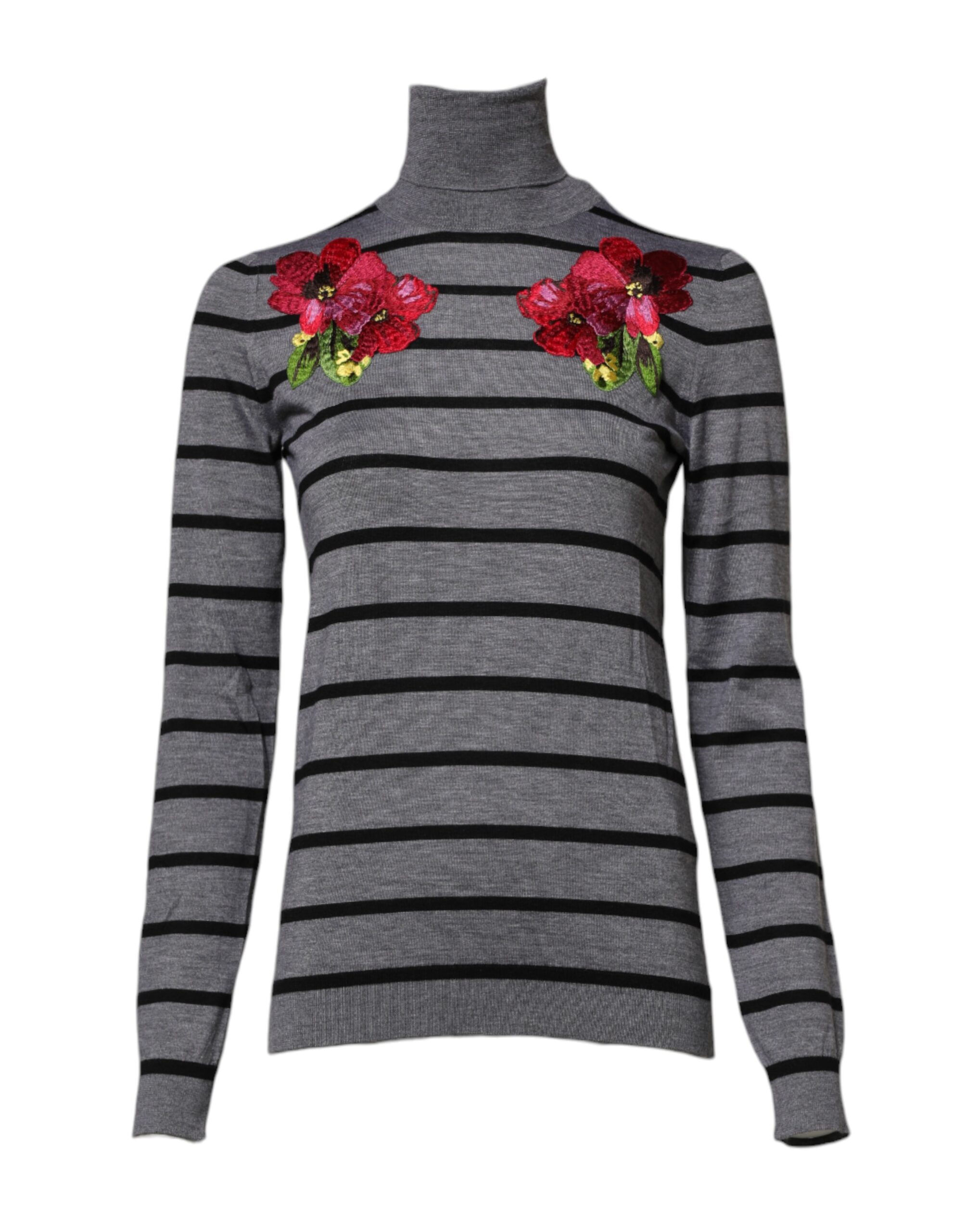 Dolce & Gabbana Gray Floral Embroidery Pullover Sweater - Image 2