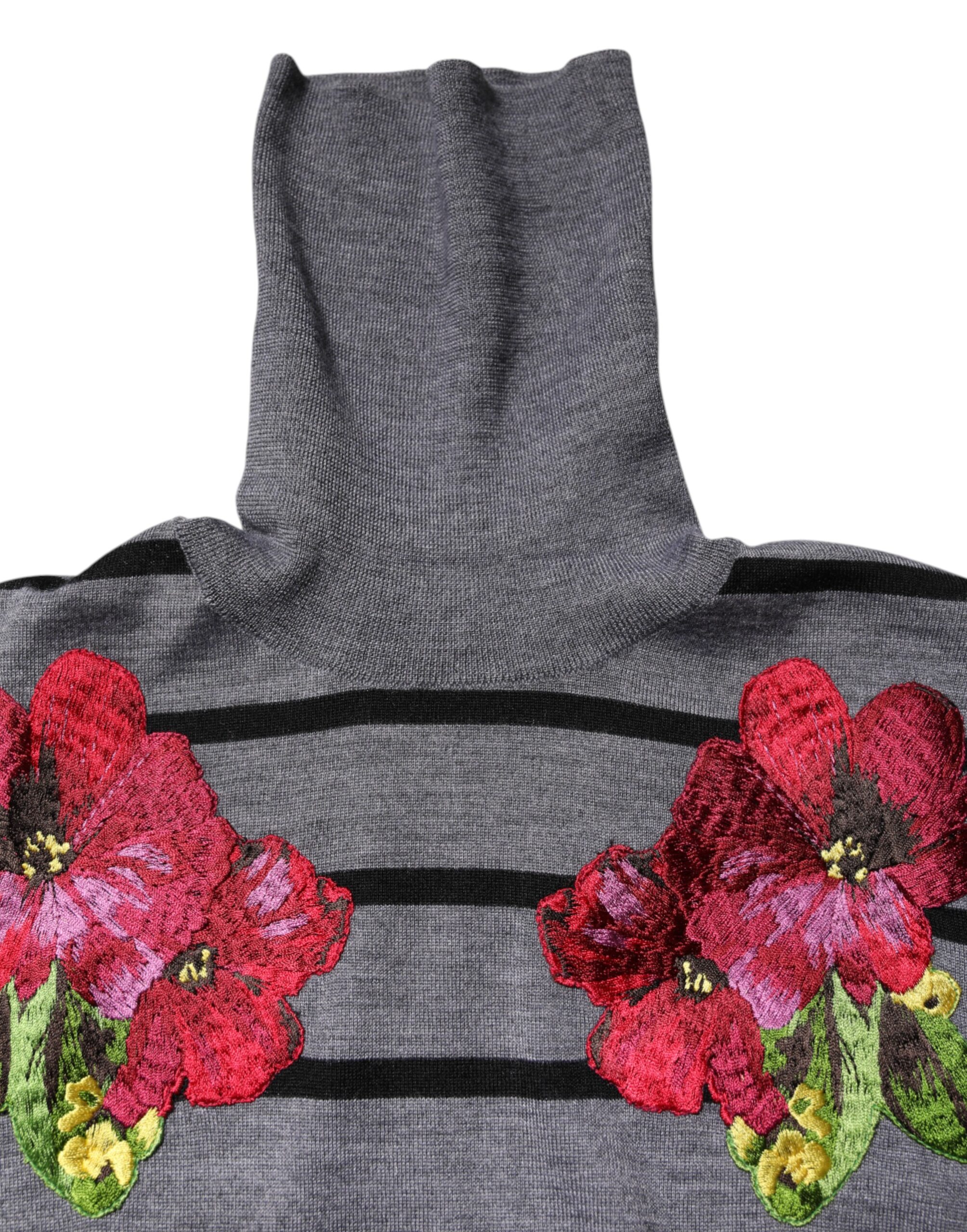 Dolce & Gabbana Gray Floral Embroidery Pullover Sweater - Image 4
