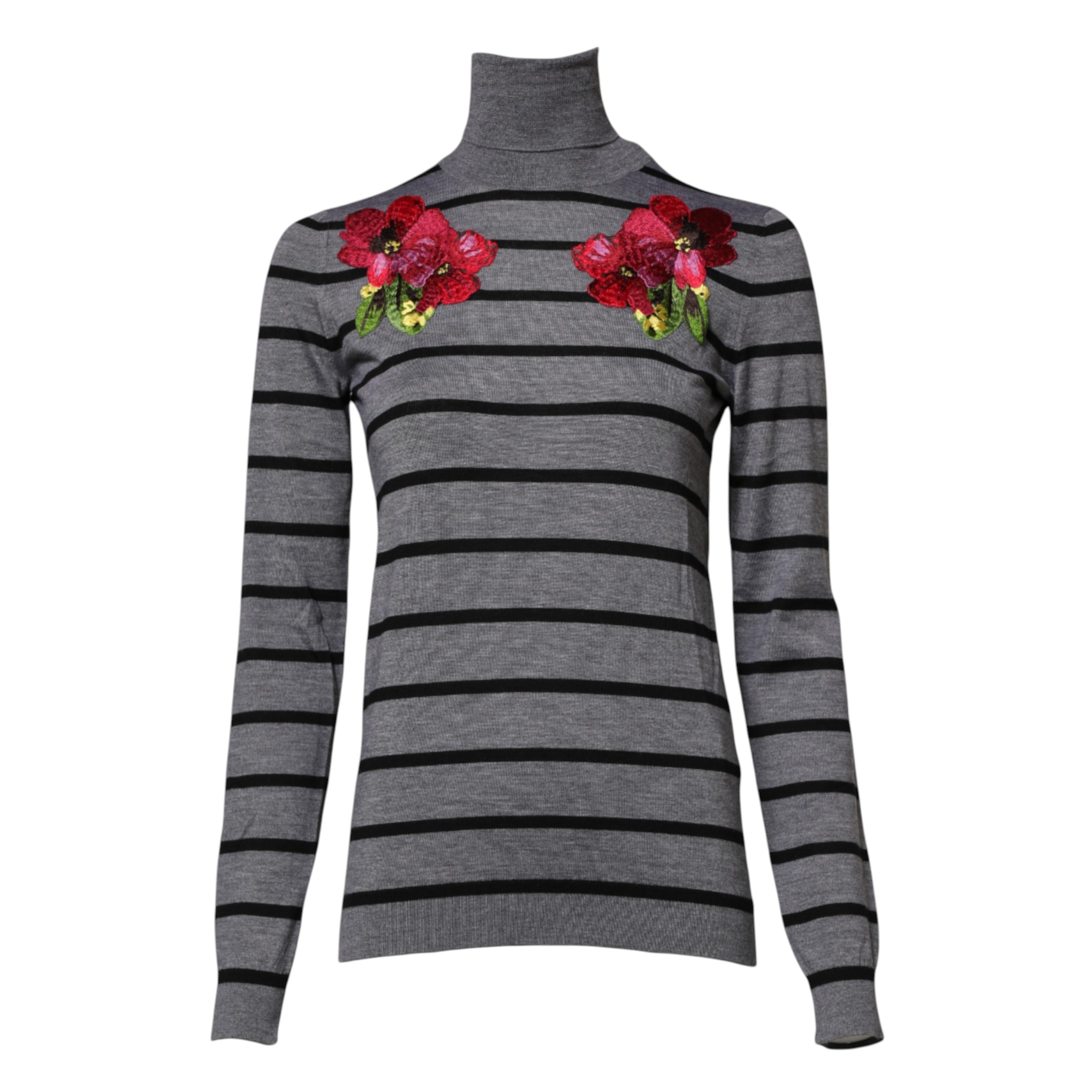 Dolce & Gabbana Gray Floral Embroidery Pullover Sweater - Image 5