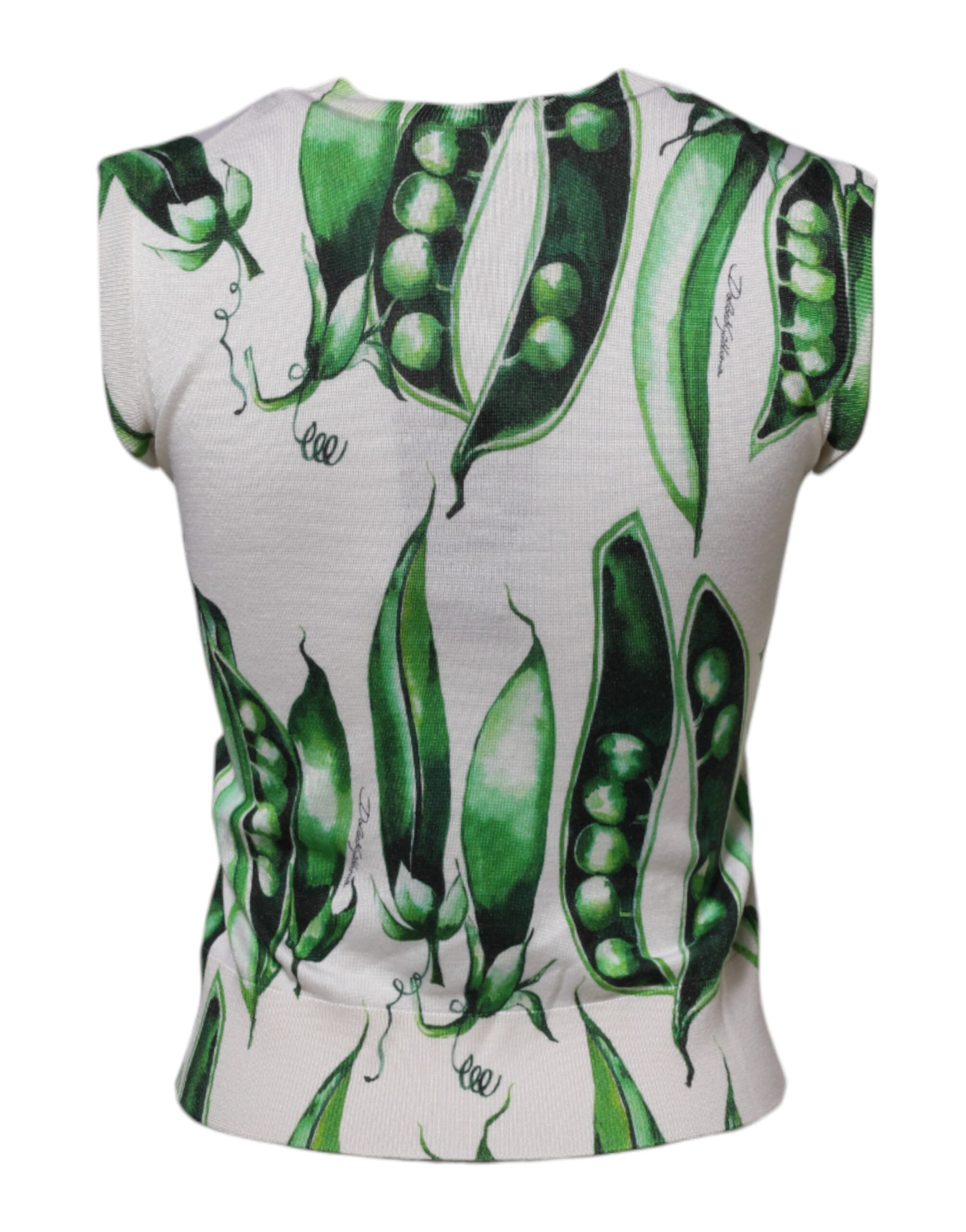 Dolce & Gabbana White Green Pea Print Sleeveless Blouse Top - Image 3