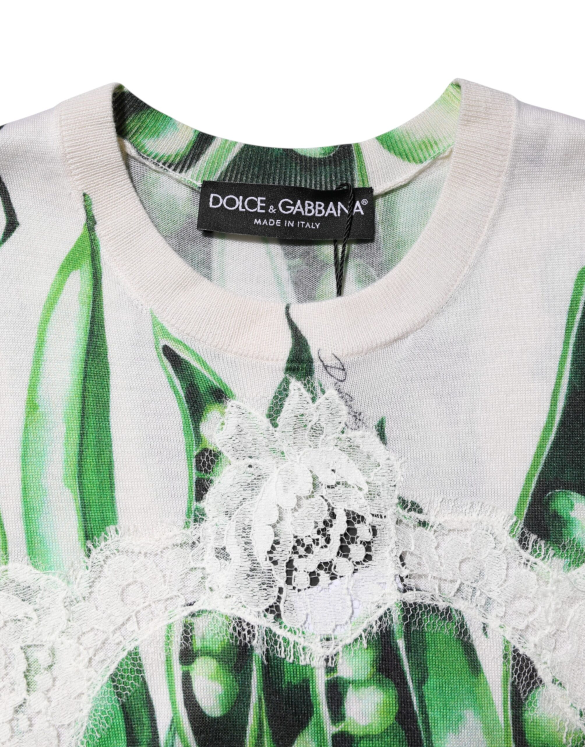 Dolce & Gabbana White Green Pea Print Sleeveless Blouse Top - Image 4