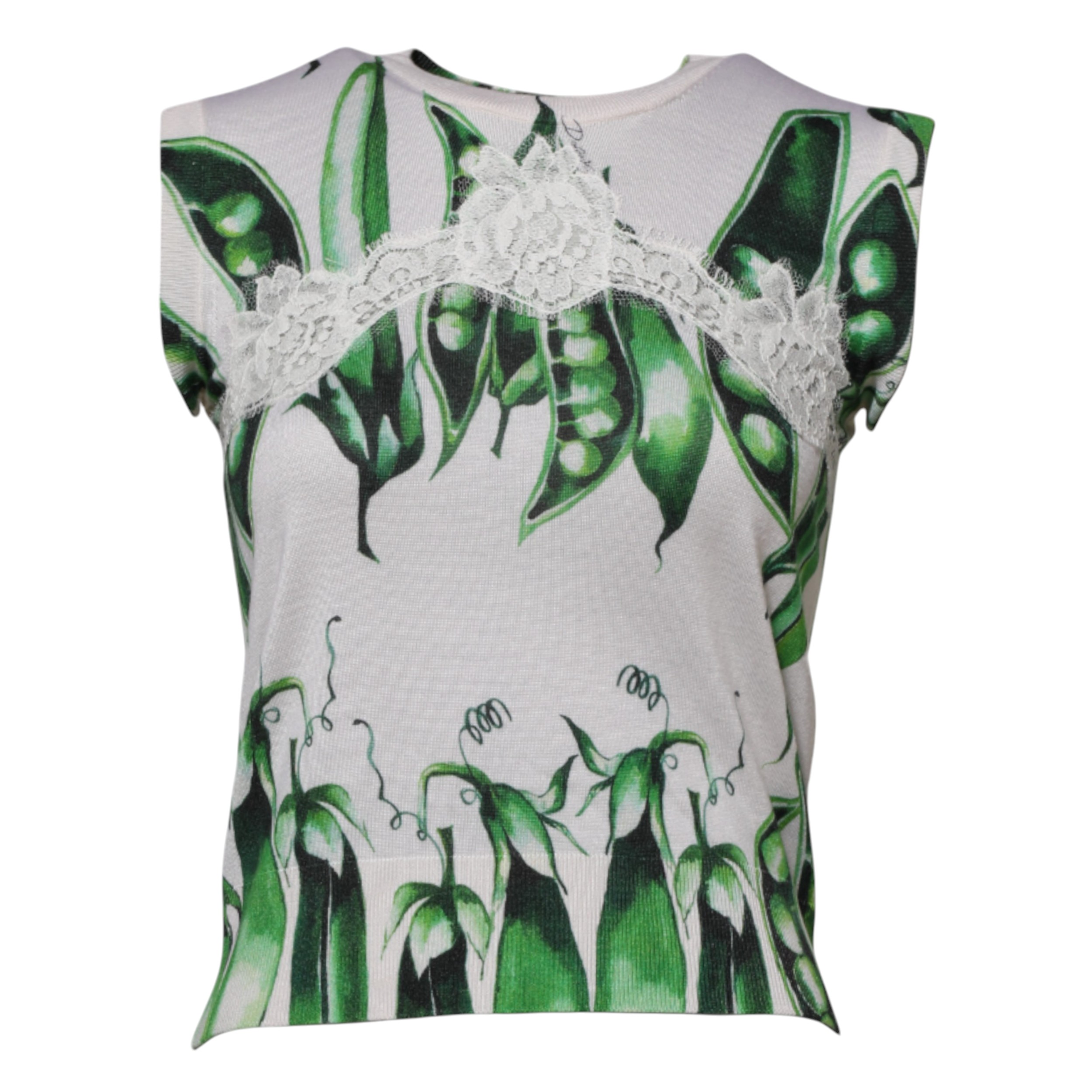 Dolce & Gabbana White Green Pea Print Sleeveless Blouse Top - Image 5