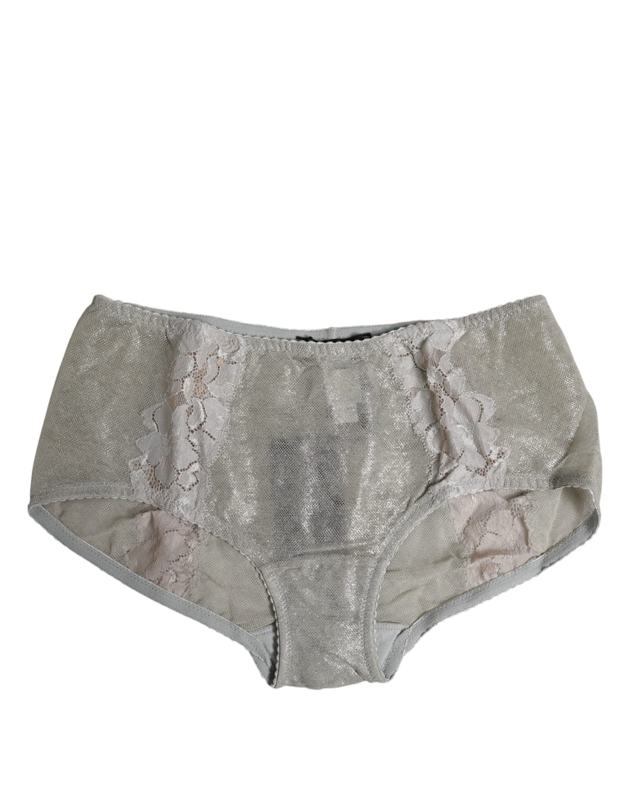 Dolce & Gabbana Gray Cotton Floral Lace High Waist Panty Underwear - Image 2