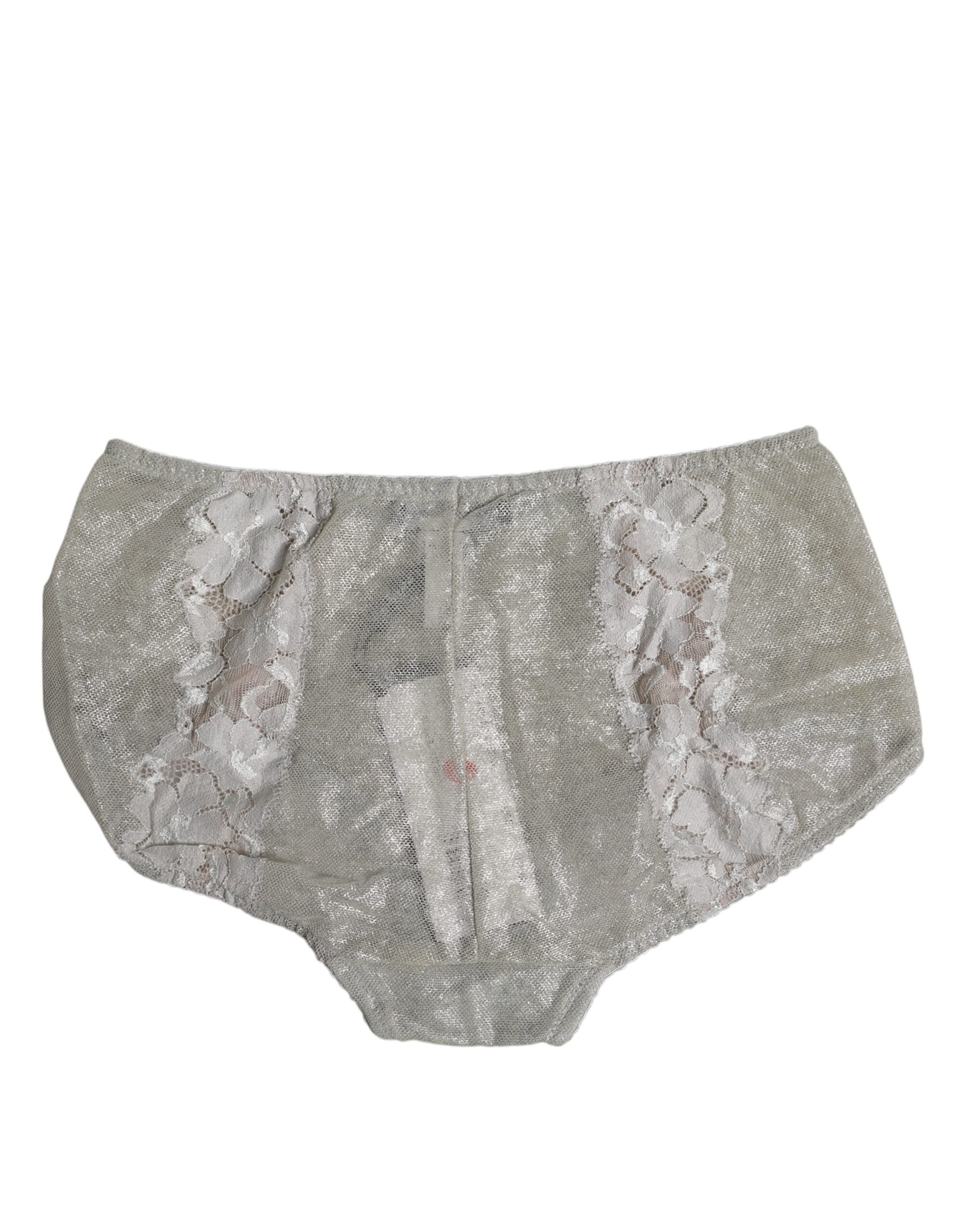 Dolce & Gabbana Gray Cotton Floral Lace High Waist Panty Underwear - Image 4