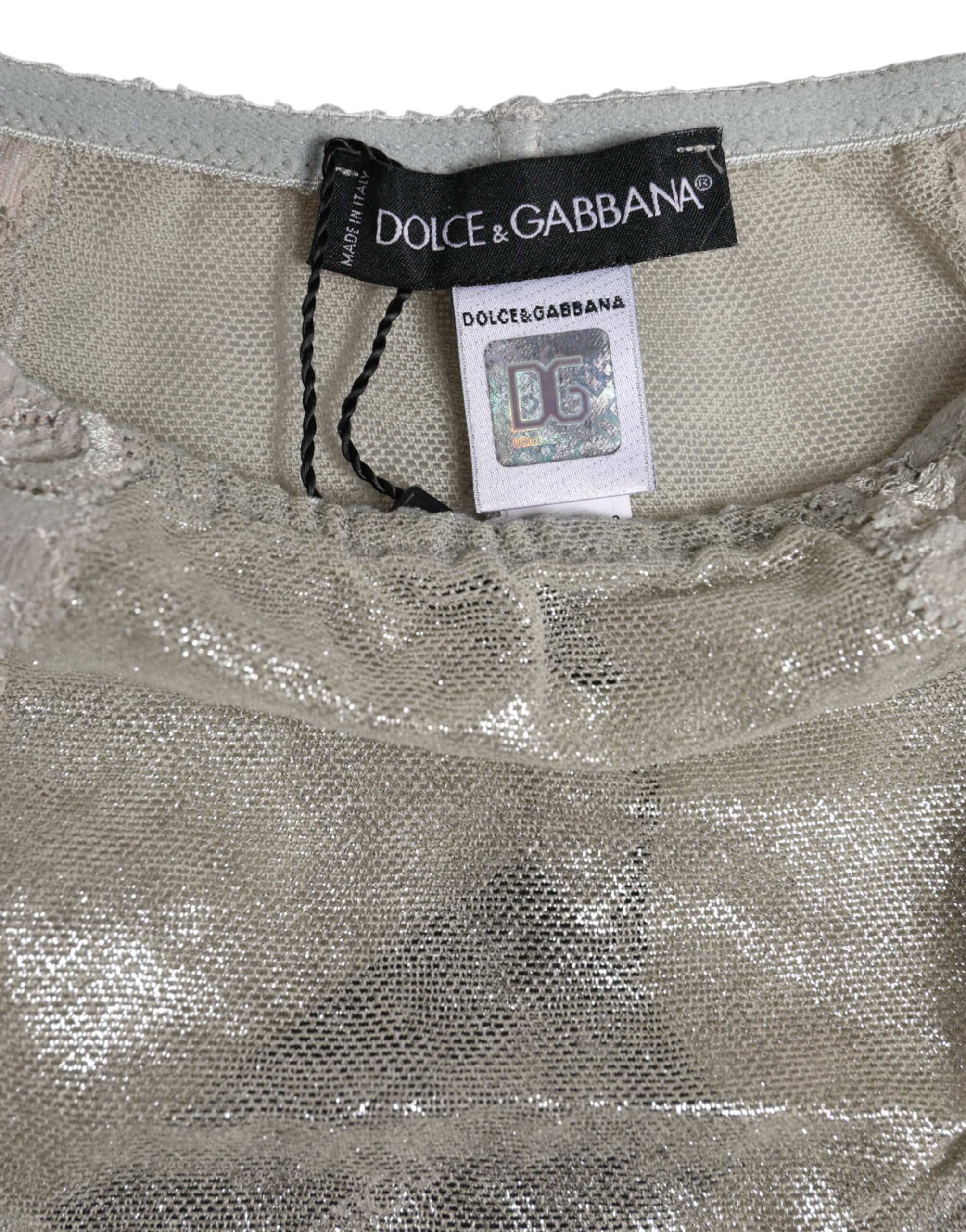 Dolce & Gabbana Gray Cotton Floral Lace High Waist Panty Underwear - Image 5