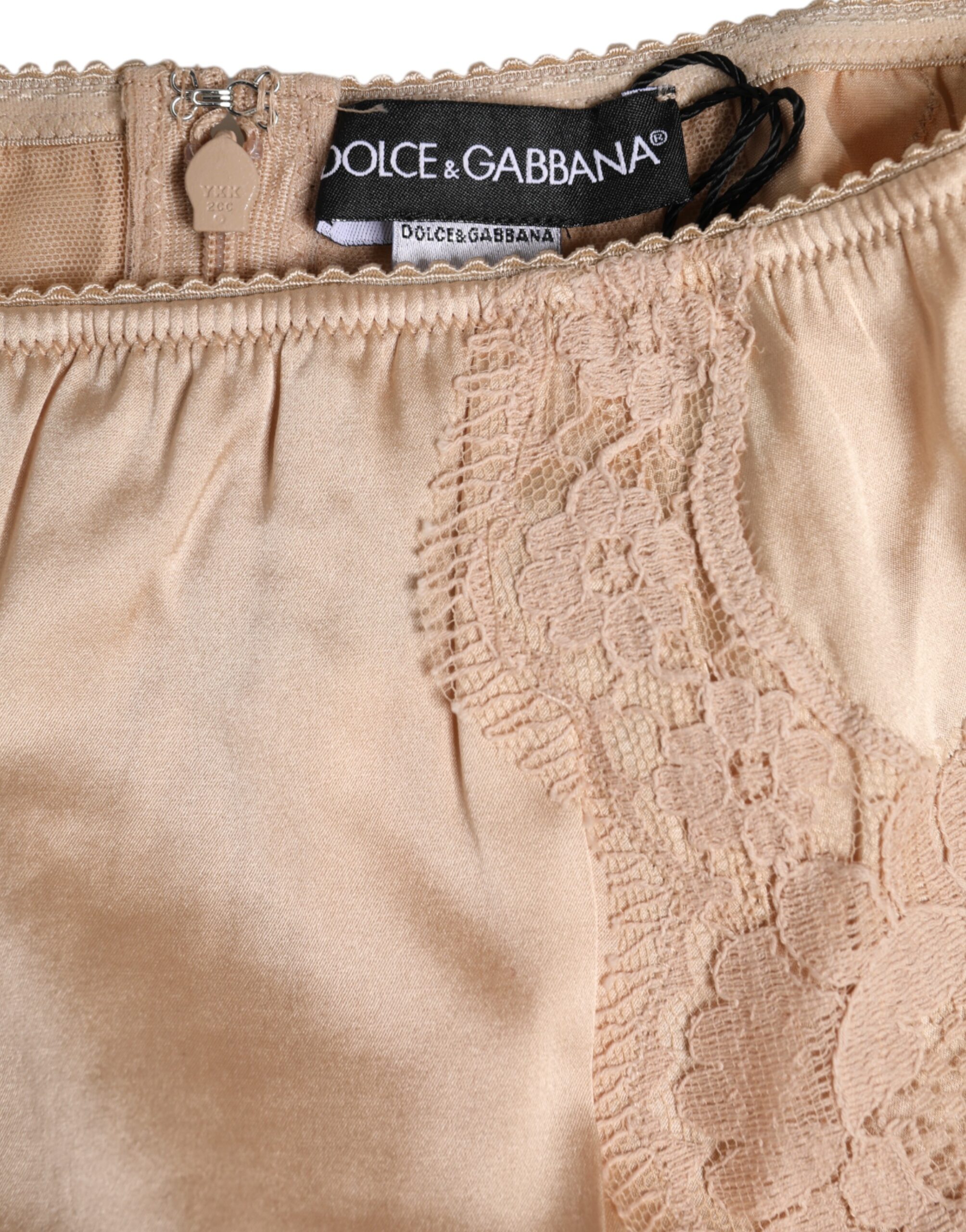 Dolce & Gabbana Beige Silk Lace High Waist Bikini Panty Underwear - Image 3