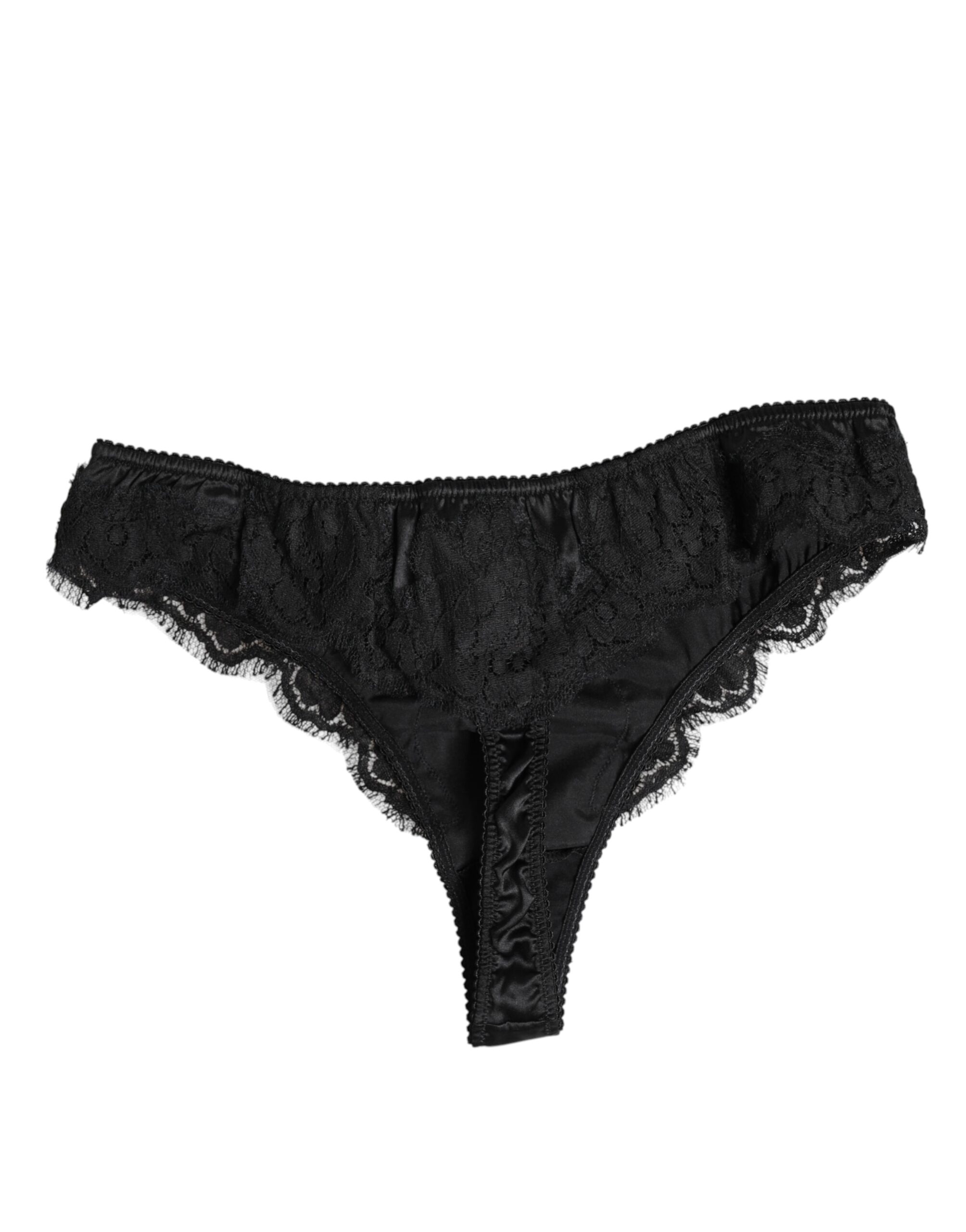 Dolce & Gabbana Black Silk Lace Stretch Bikini Panty Underwear - Image 3