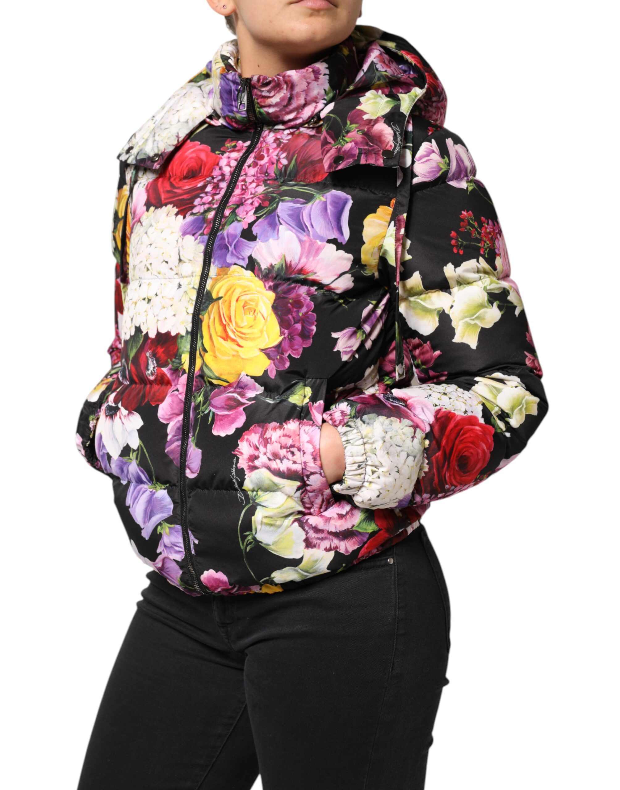 Dolce & Gabbana Multicolor Floral Hooded Puffer Quilted Jacket - Image 3