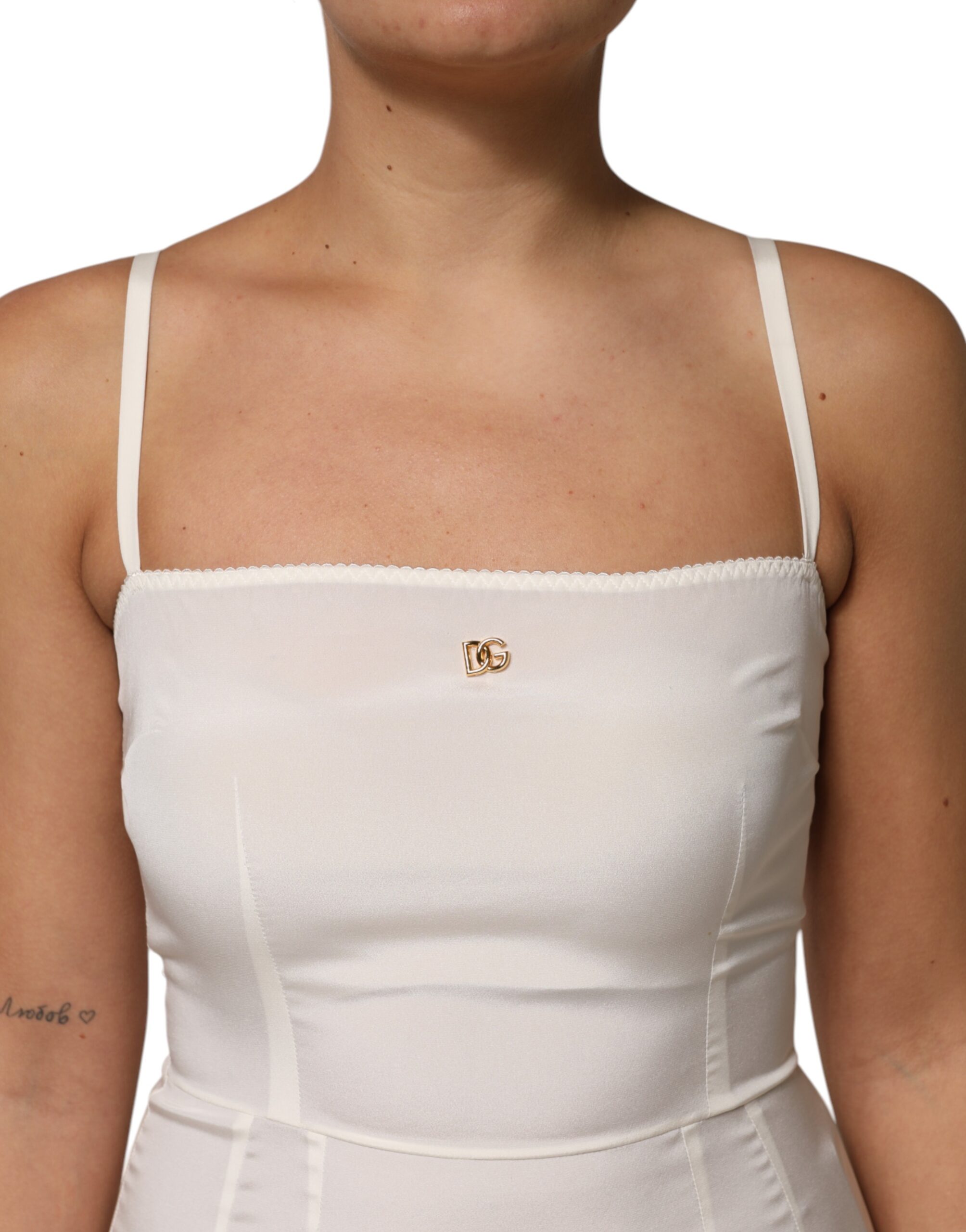 Dolce & Gabbana White Full Slip DG Logo Silk Dress Sleepwear - Image 5