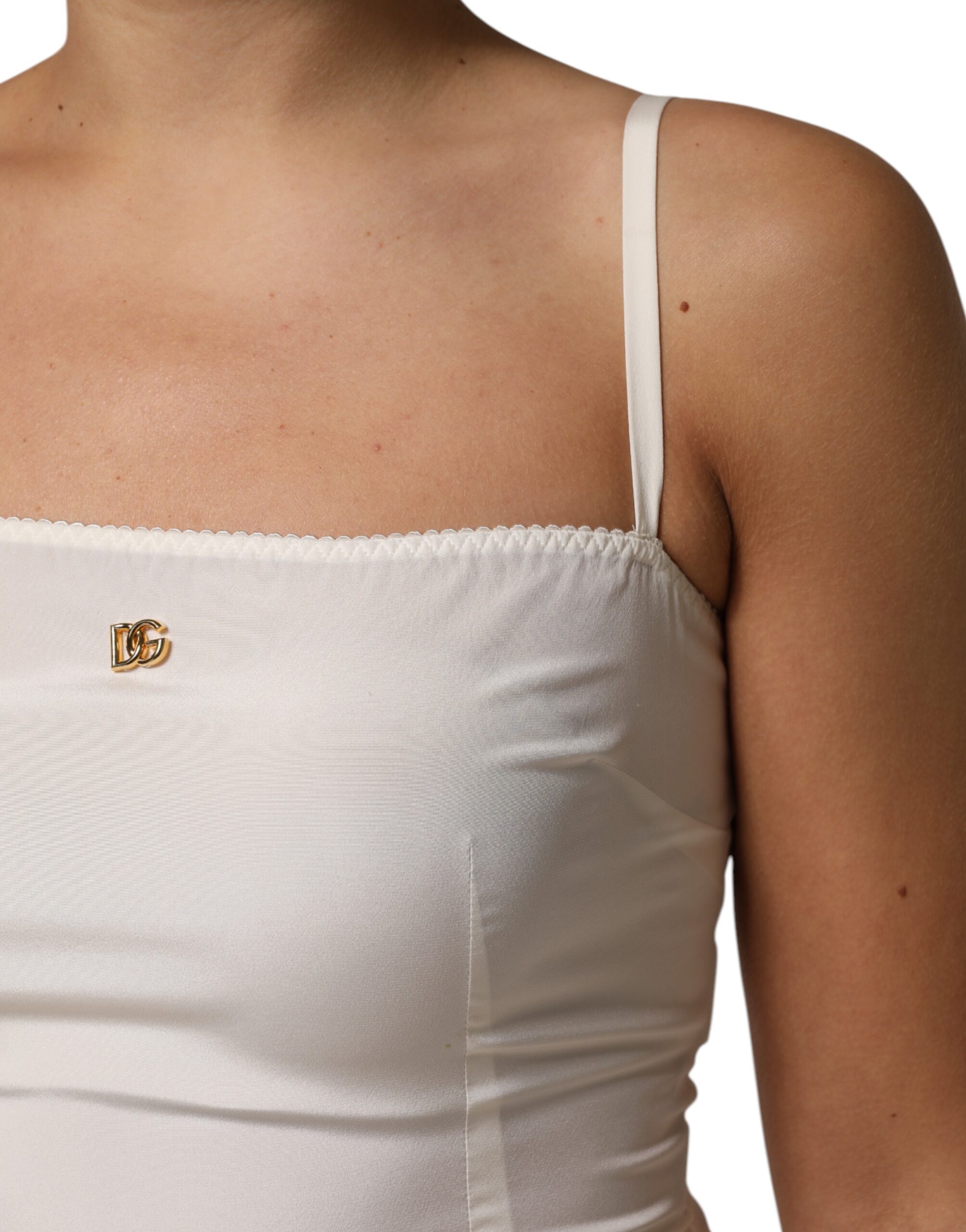 Dolce & Gabbana White Full Slip DG Logo Silk Dress Sleepwear - Image 6