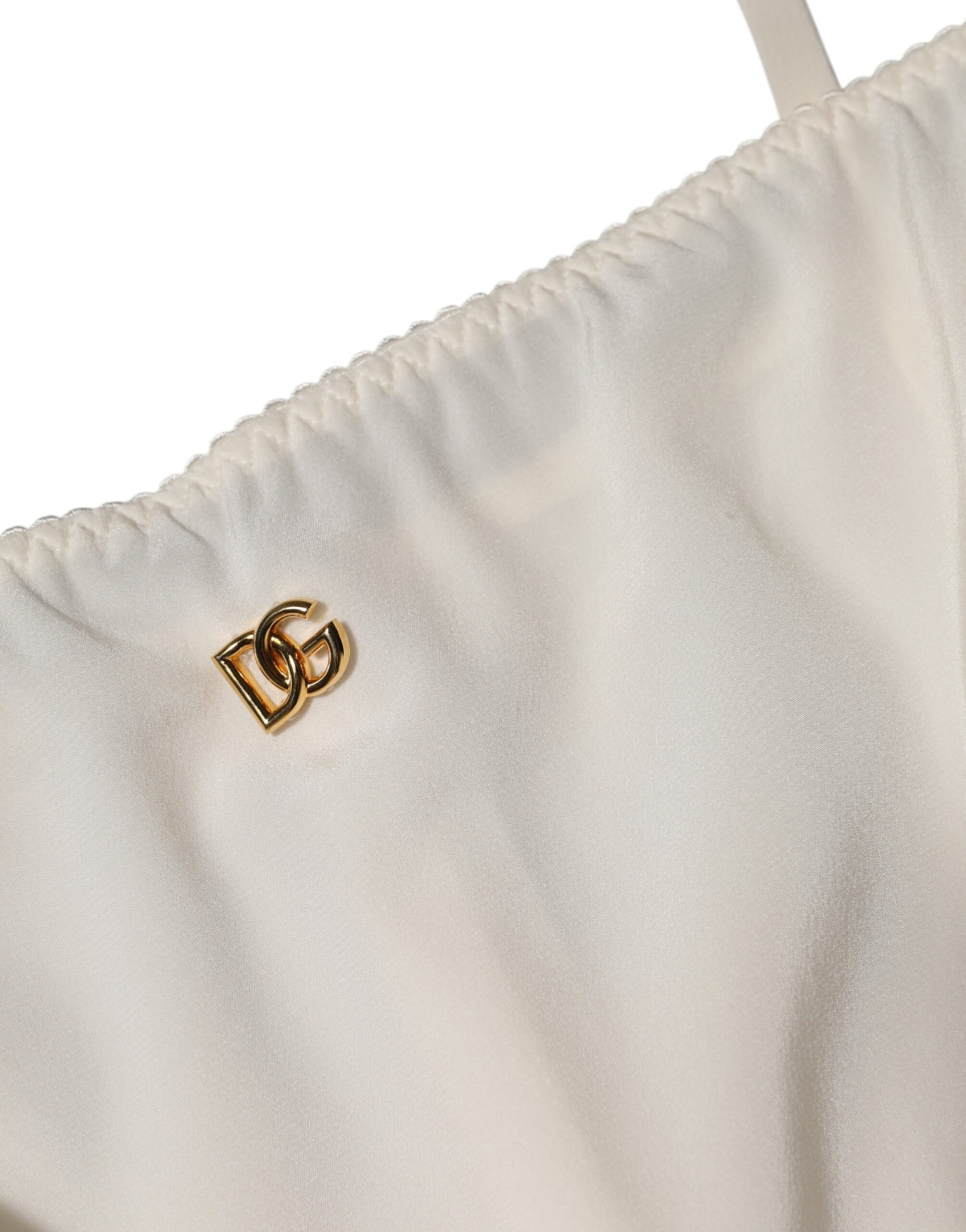 Dolce & Gabbana White Full Slip DG Logo Silk Dress Sleepwear - Image 8