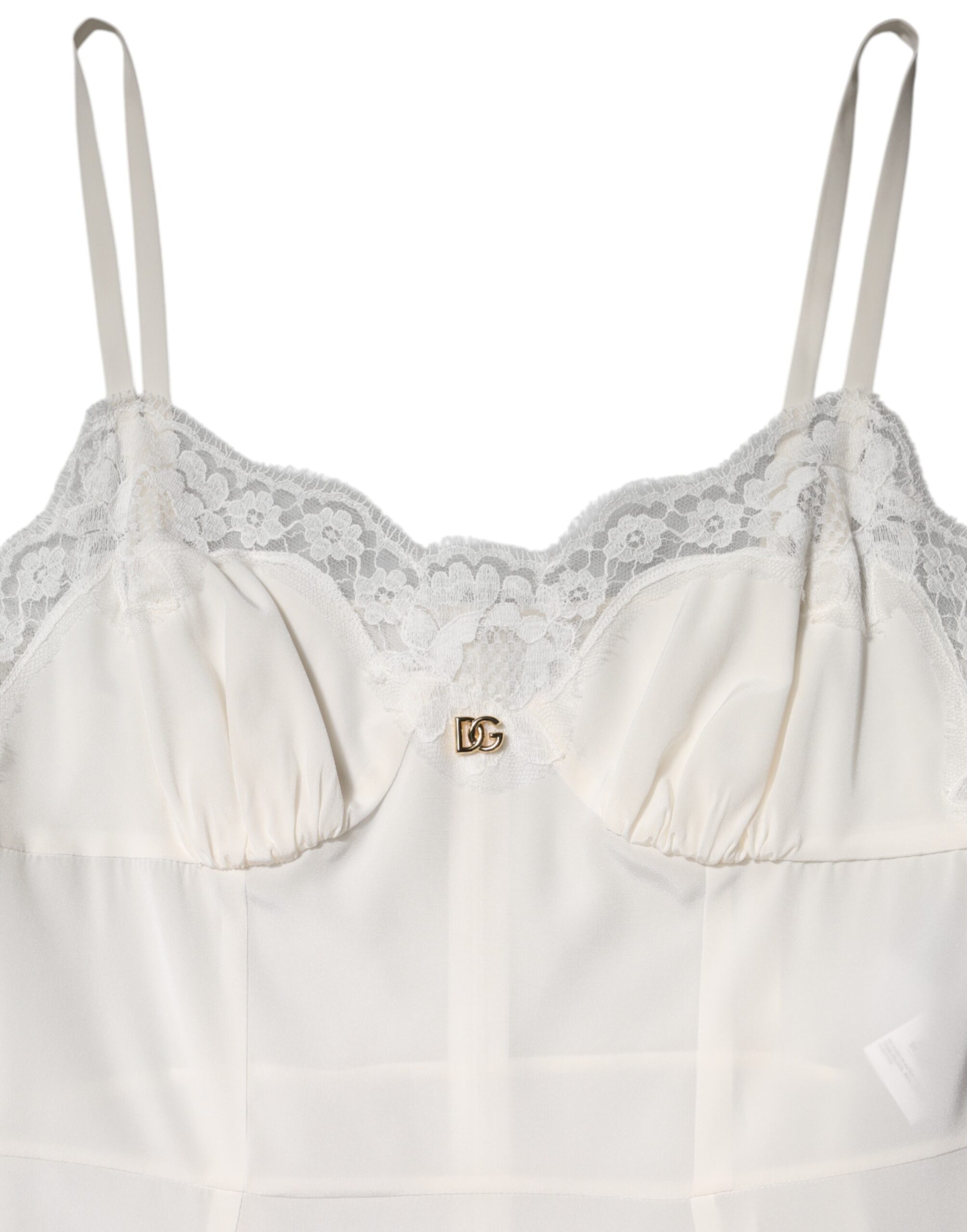 Dolce & Gabbana White Lace DG Logo Silk Dress Sleepwear - Image 7