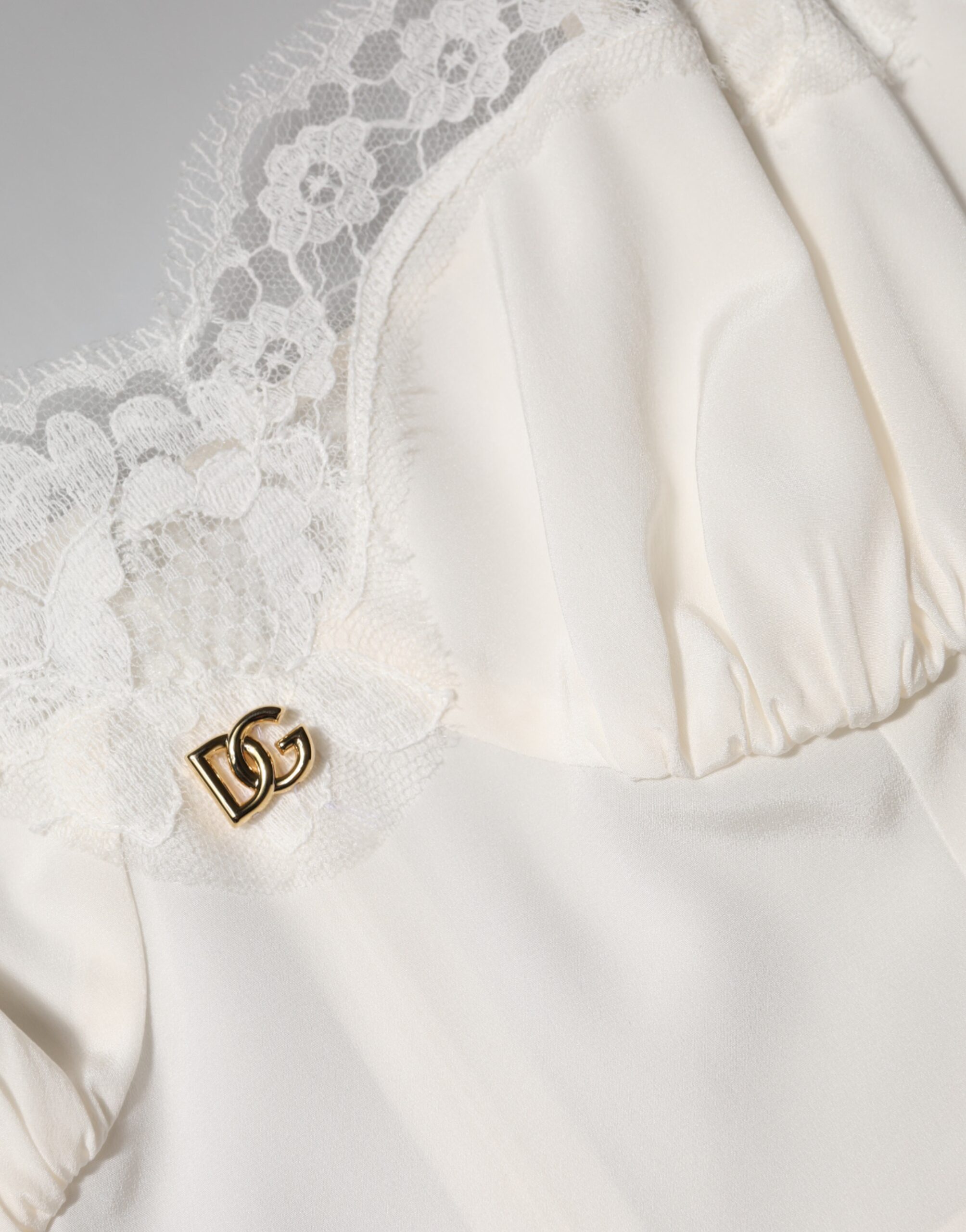 Dolce & Gabbana White Lace DG Logo Silk Dress Sleepwear - Image 8