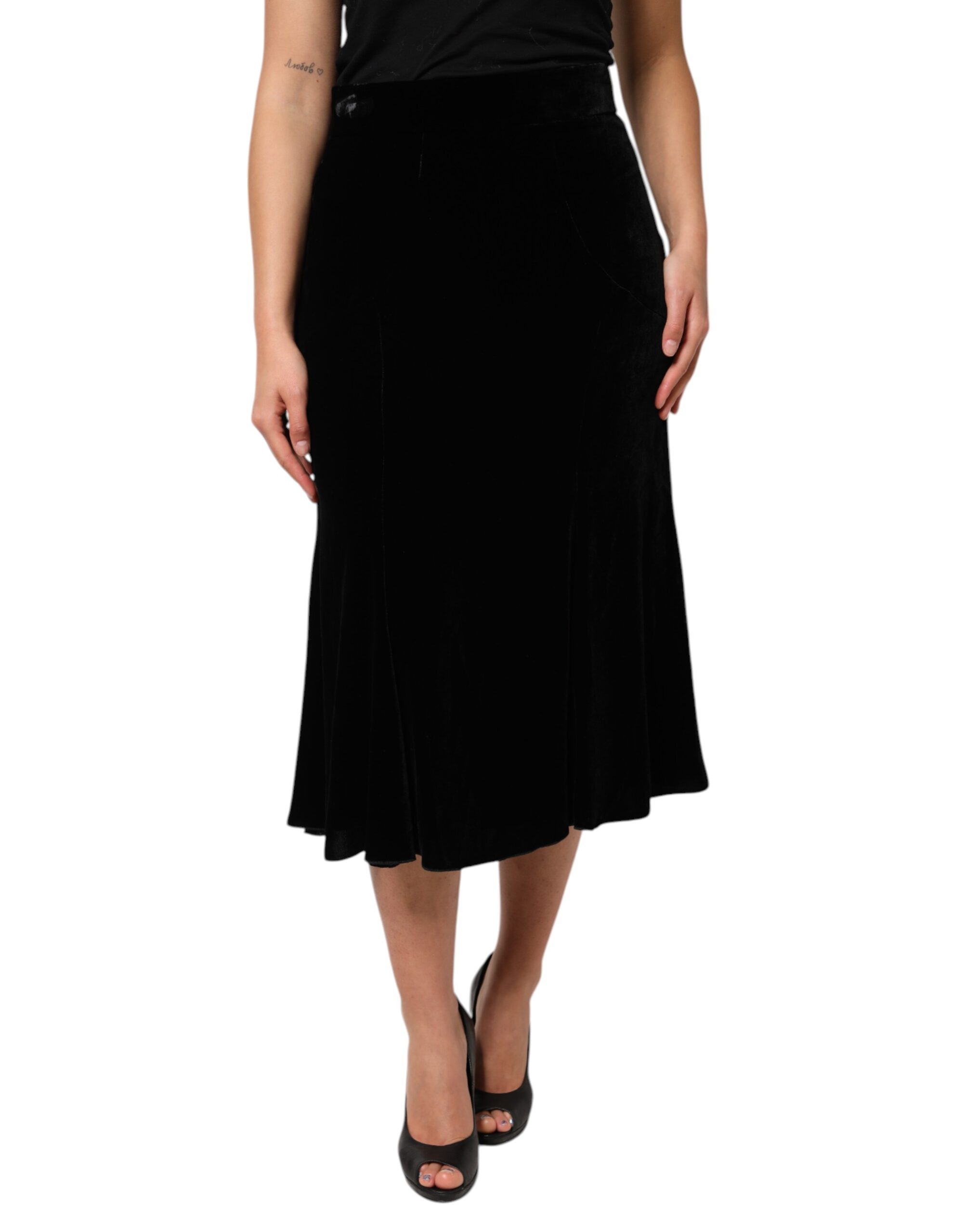 Dolce & Gabbana Black High Waist Fit Flared Midi Skirt - Image 2